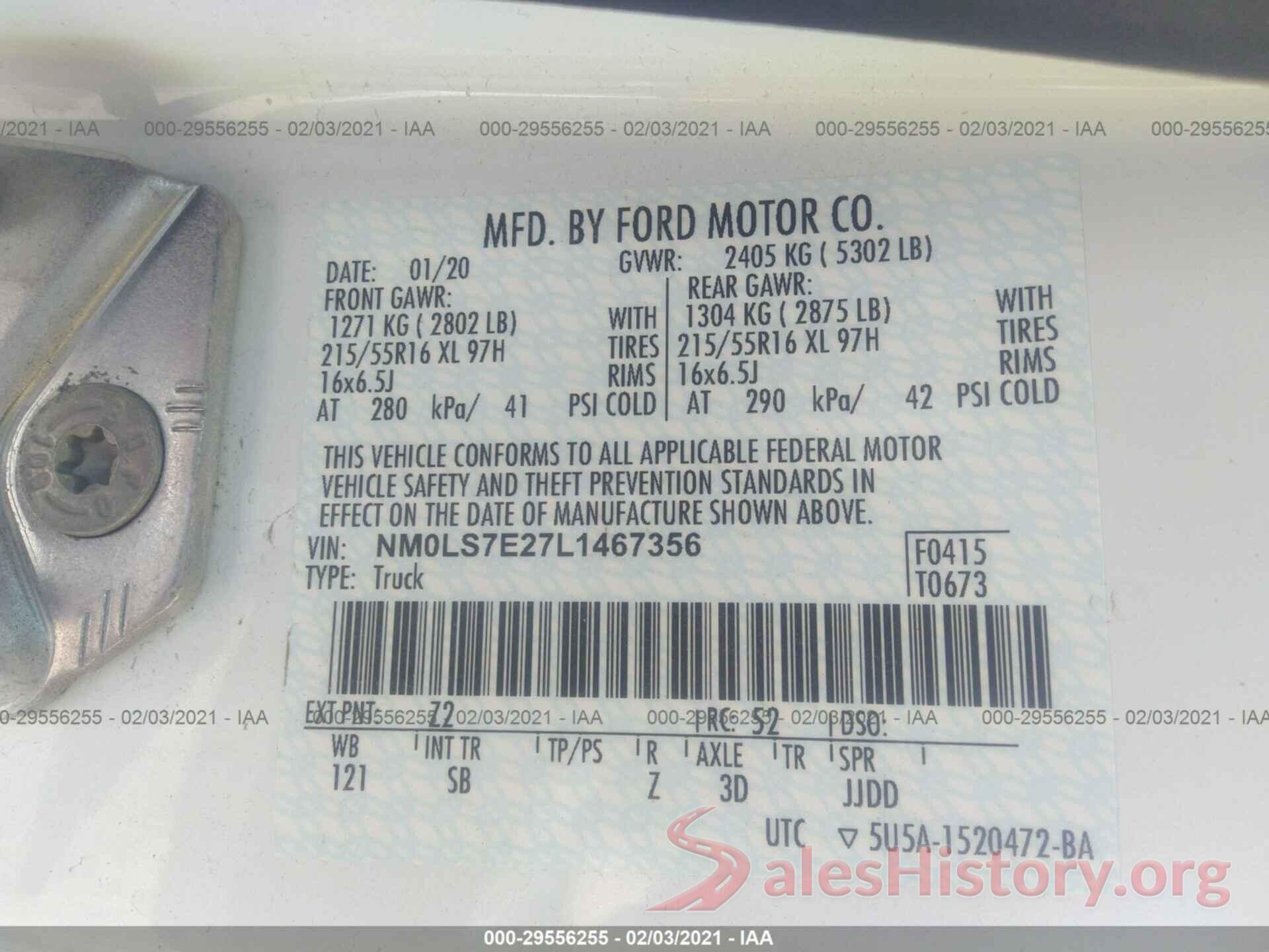 NM0LS7E27L1467356 2020 FORD TRANSIT CONNECT VAN