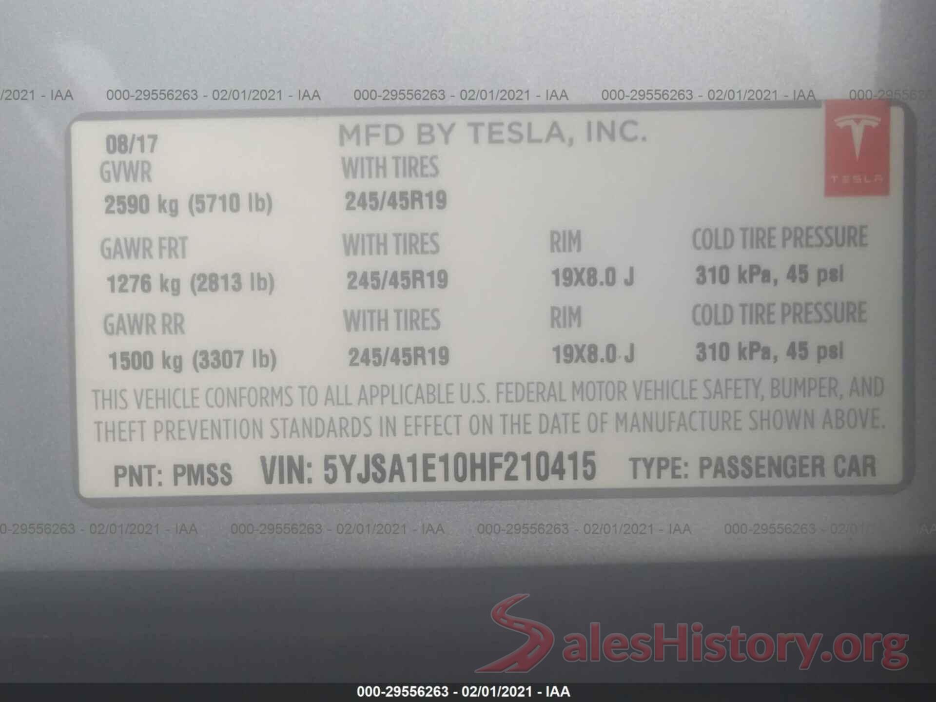 5YJSA1E10HF210415 2017 TESLA MODEL S