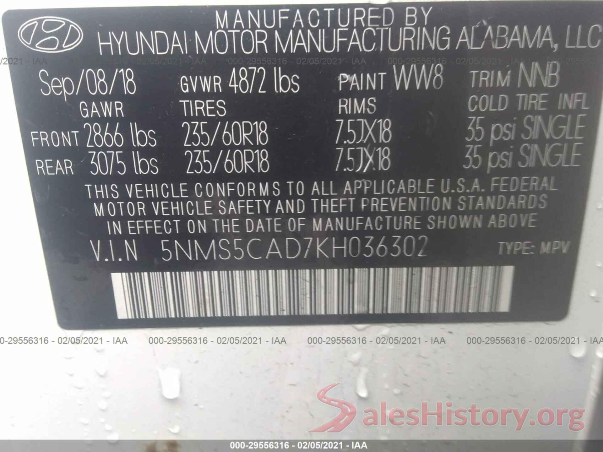 5NMS5CAD7KH036302 2019 HYUNDAI SANTA FE