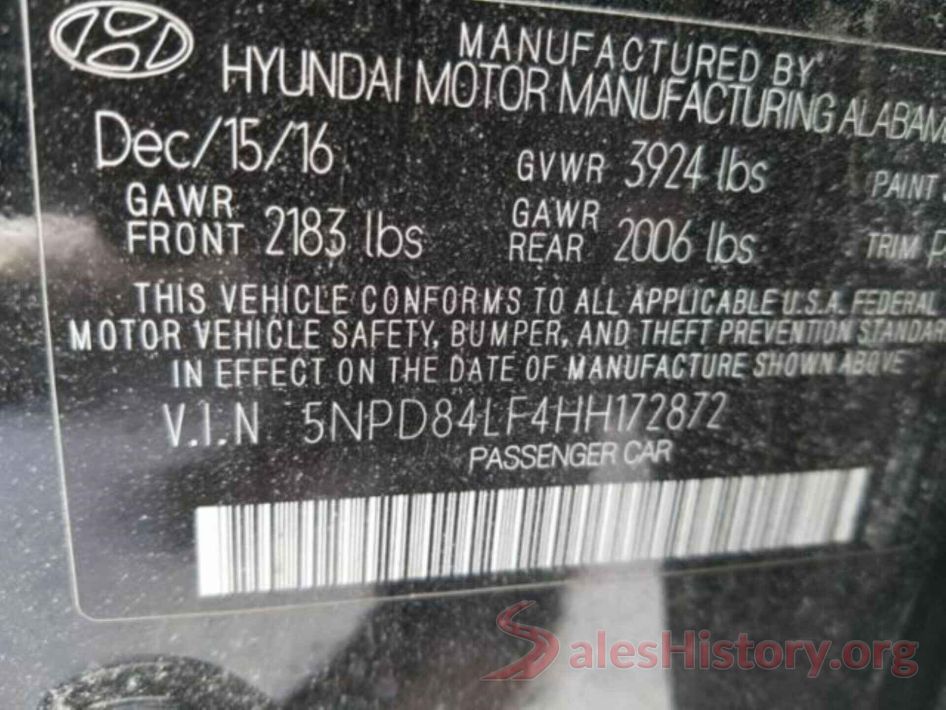 5NPD84LF4HH172872 2017 HYUNDAI ELANTRA