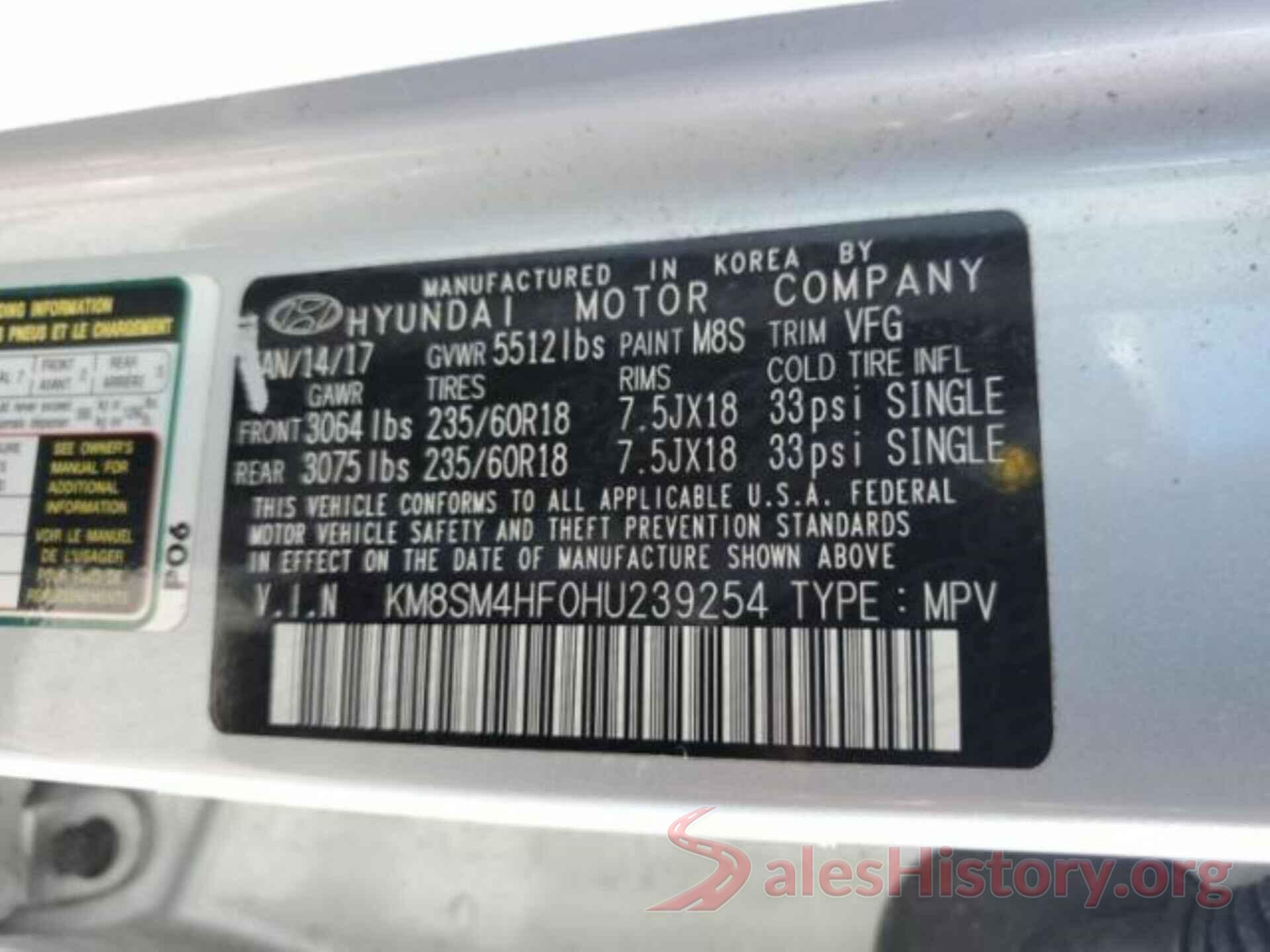 KM8SM4HF0HU239254 2017 HYUNDAI SANTA FE