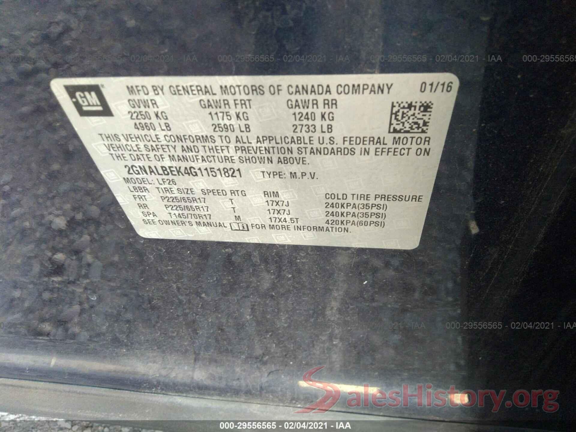 2GNALBEK4G1151821 2016 CHEVROLET EQUINOX