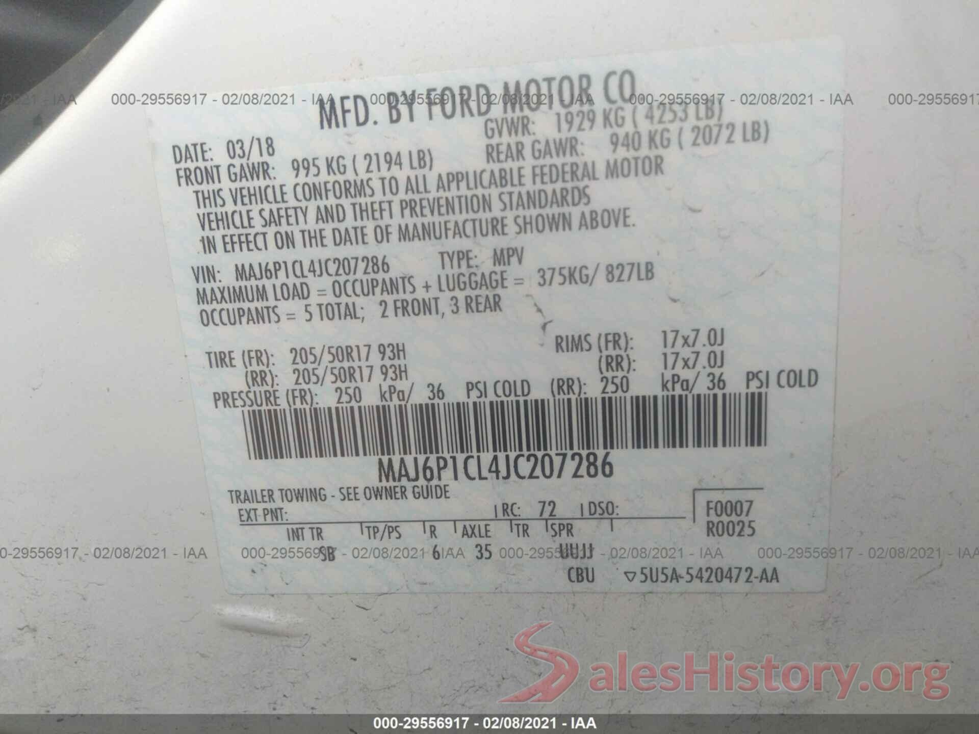 MAJ6P1CL4JC207286 2018 FORD ECOSPORT