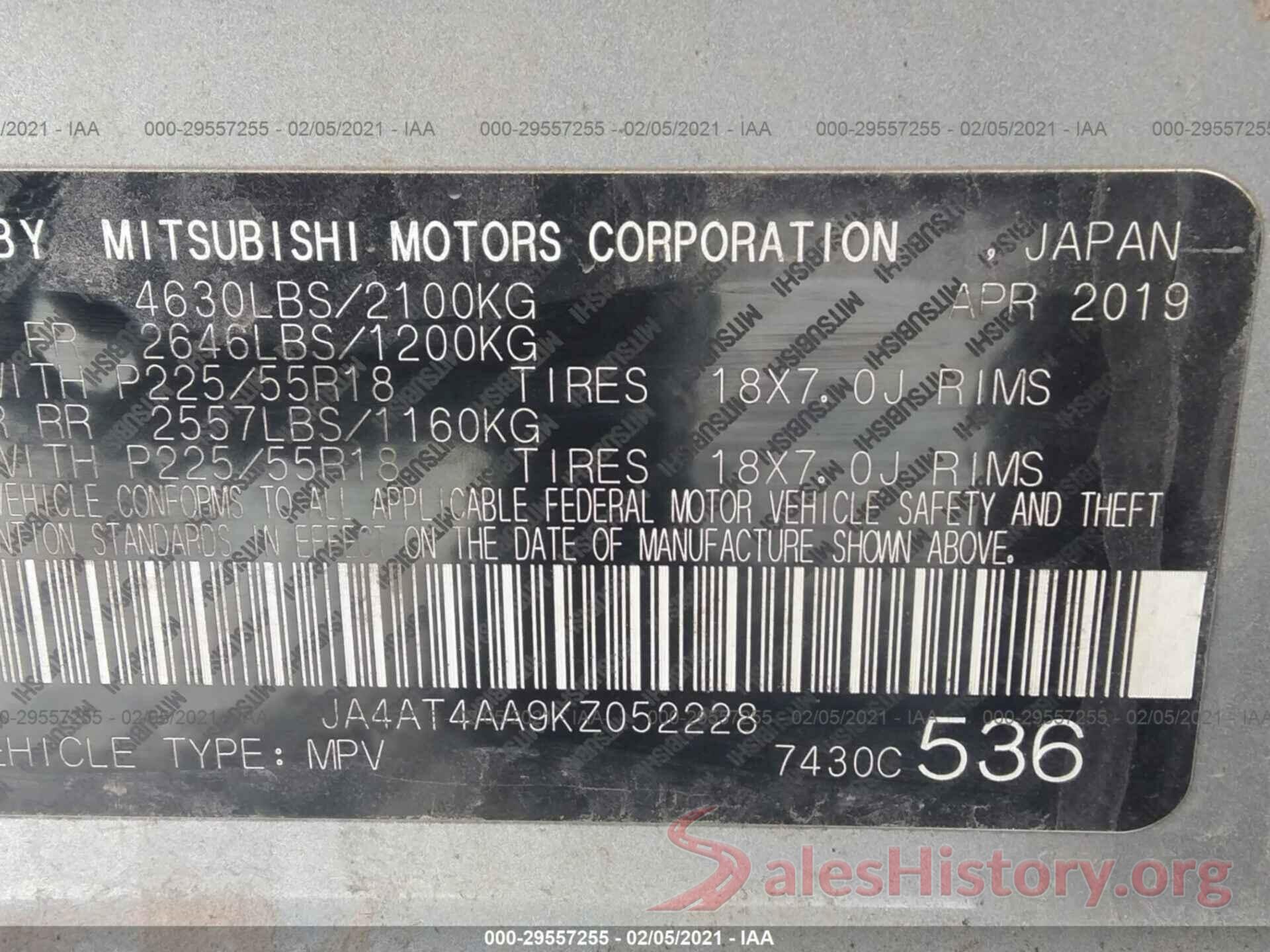 JA4AT4AA9KZ052228 2019 MITSUBISHI ECLIPSE CROSS