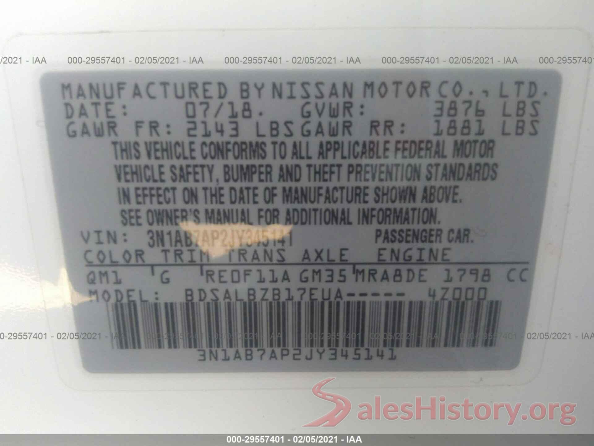 3N1AB7AP2JY345141 2018 NISSAN SENTRA