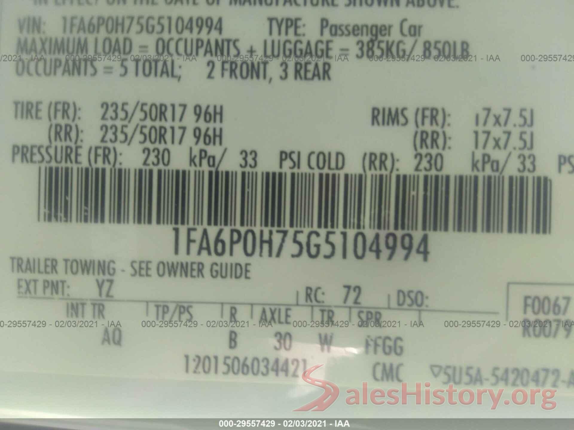 1FA6P0H75G5104994 2016 FORD FUSION