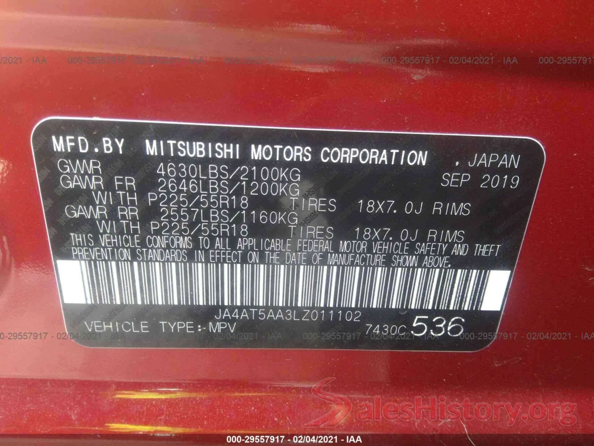 JA4AT5AA3LZ011102 2020 MITSUBISHI ECLIPSE CROSS