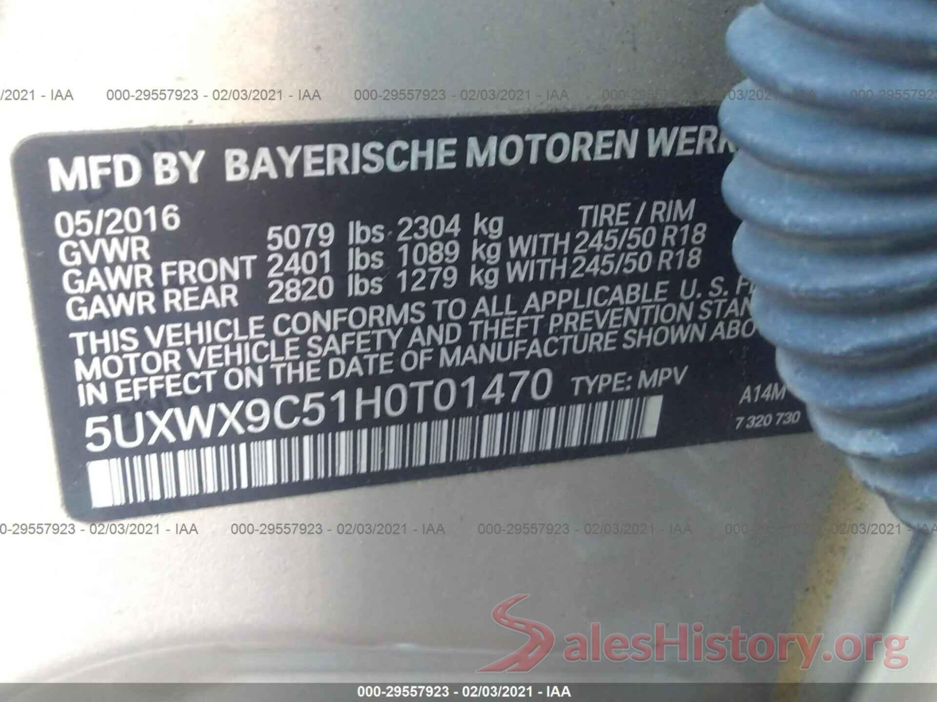 5UXWX9C51H0T01470 2017 BMW X3