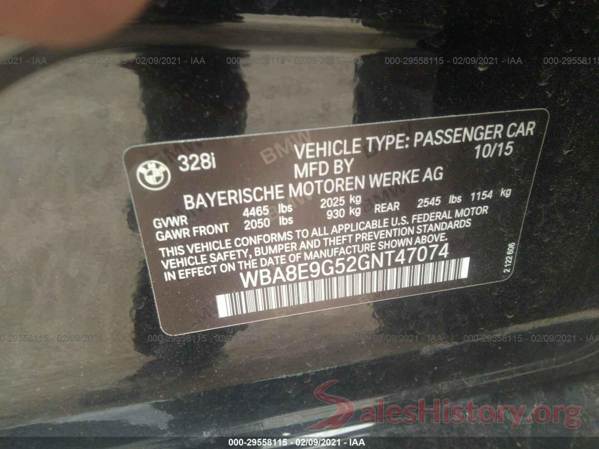 WBA8E9G52GNT47074 2016 BMW 3 SERIES