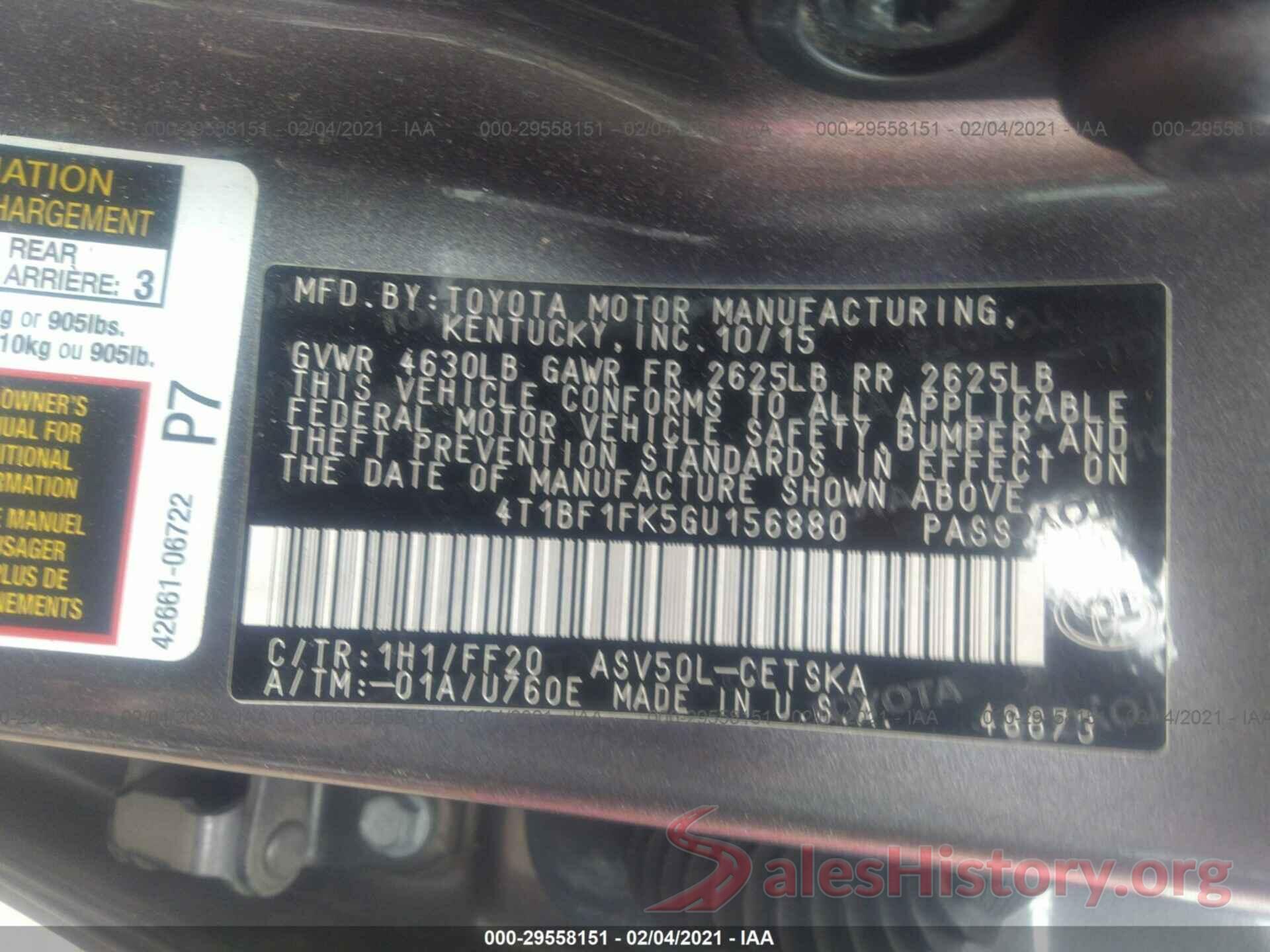 4T1BF1FK5GU156880 2016 TOYOTA CAMRY