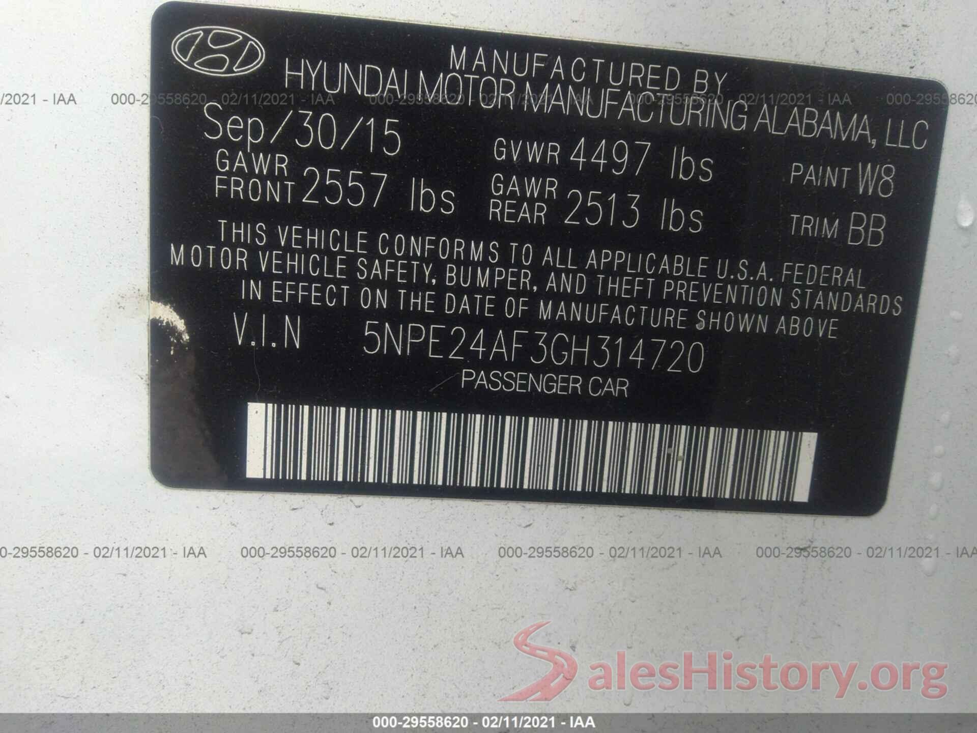 5NPE24AF3GH314720 2016 HYUNDAI SONATA