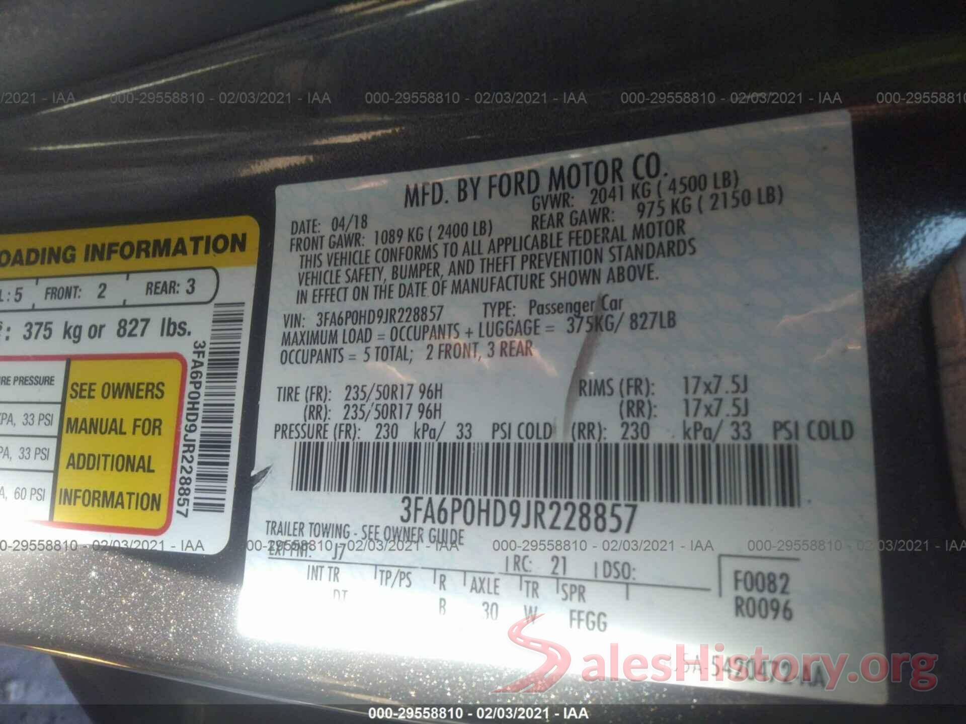 3FA6P0HD9JR228857 2018 FORD FUSION