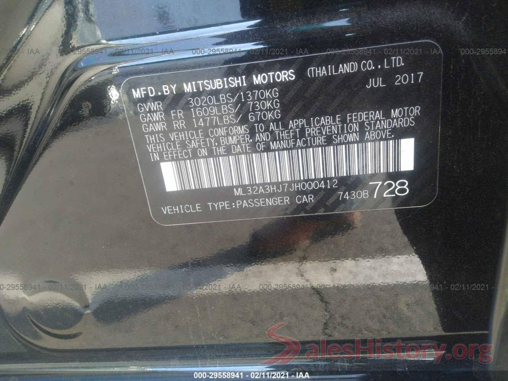 ML32A3HJ7JH000412 2018 MITSUBISHI MIRAGE