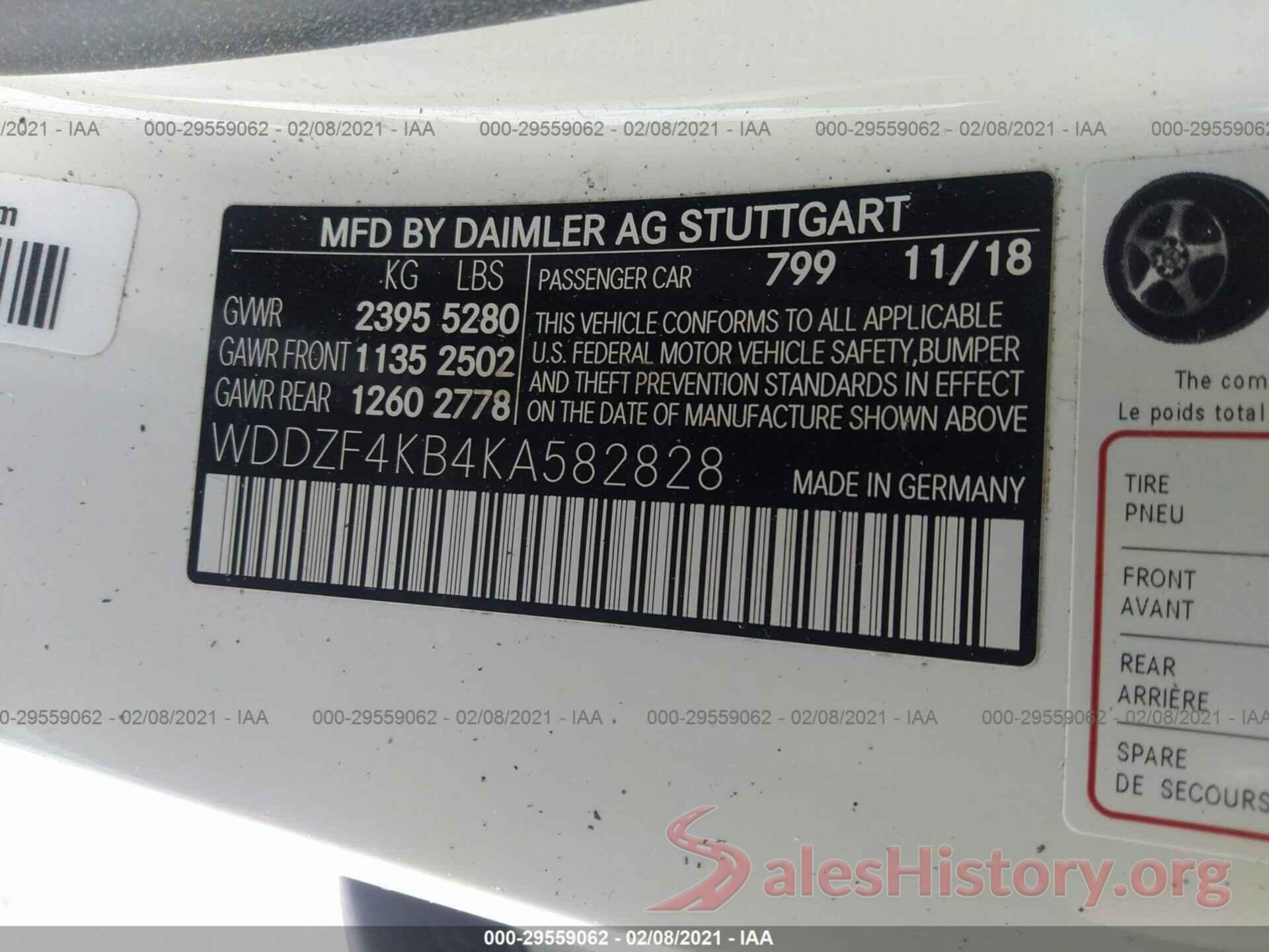 WDDZF4KB4KA582828 2019 MERCEDES-BENZ E-CLASS