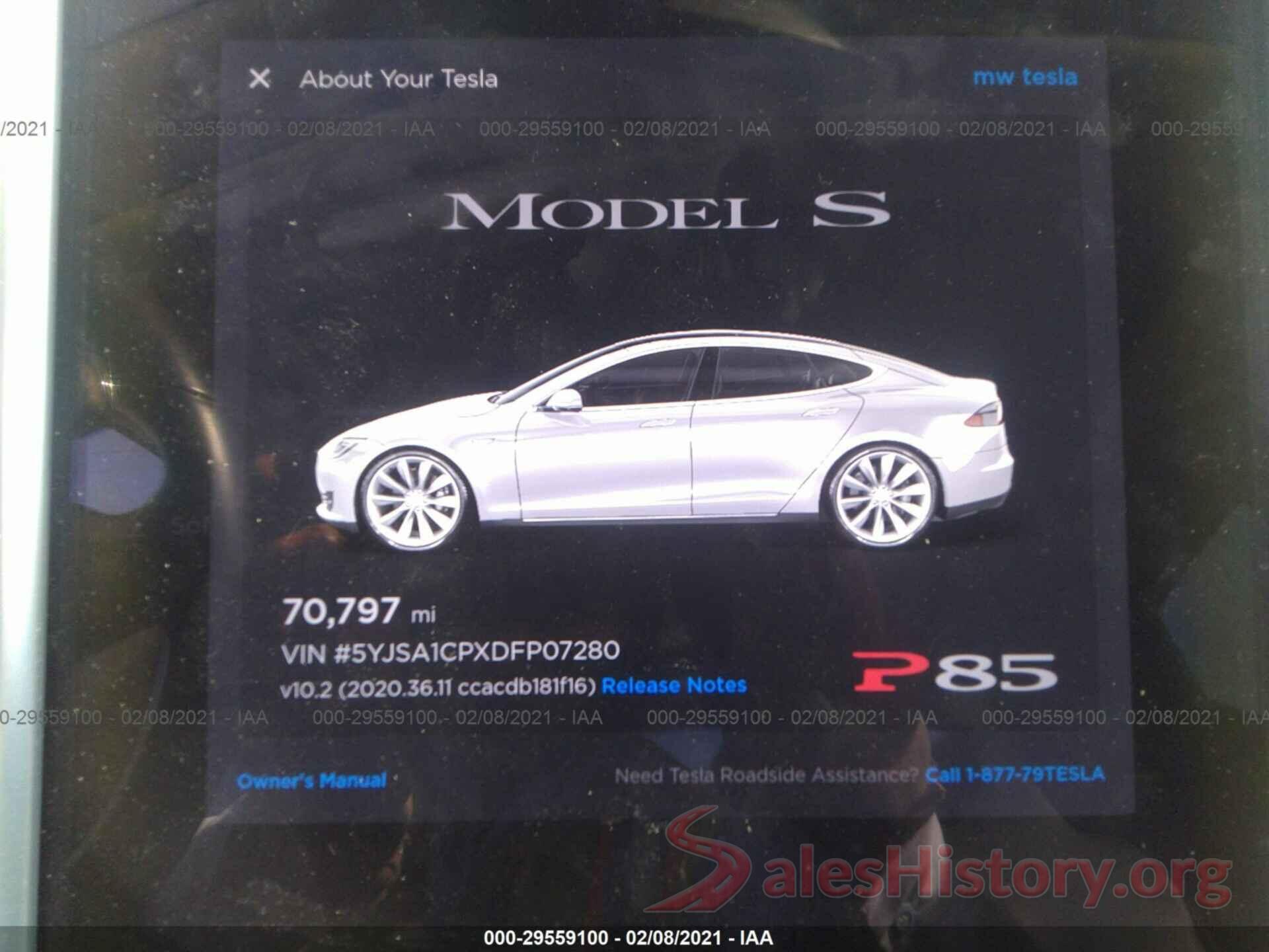 5YJSA1CPXDFP07280 2013 TESLA MODEL S