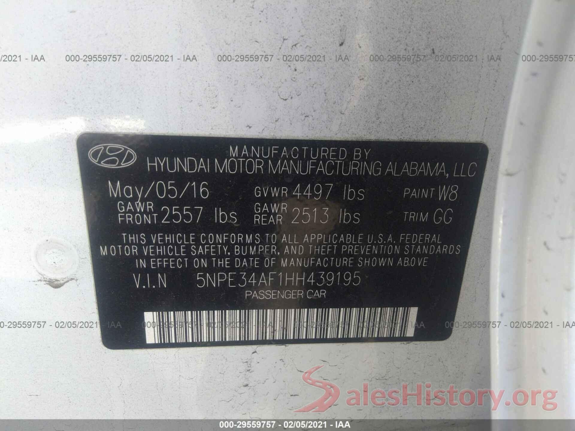 5NPE34AF1HH439195 2017 HYUNDAI SONATA