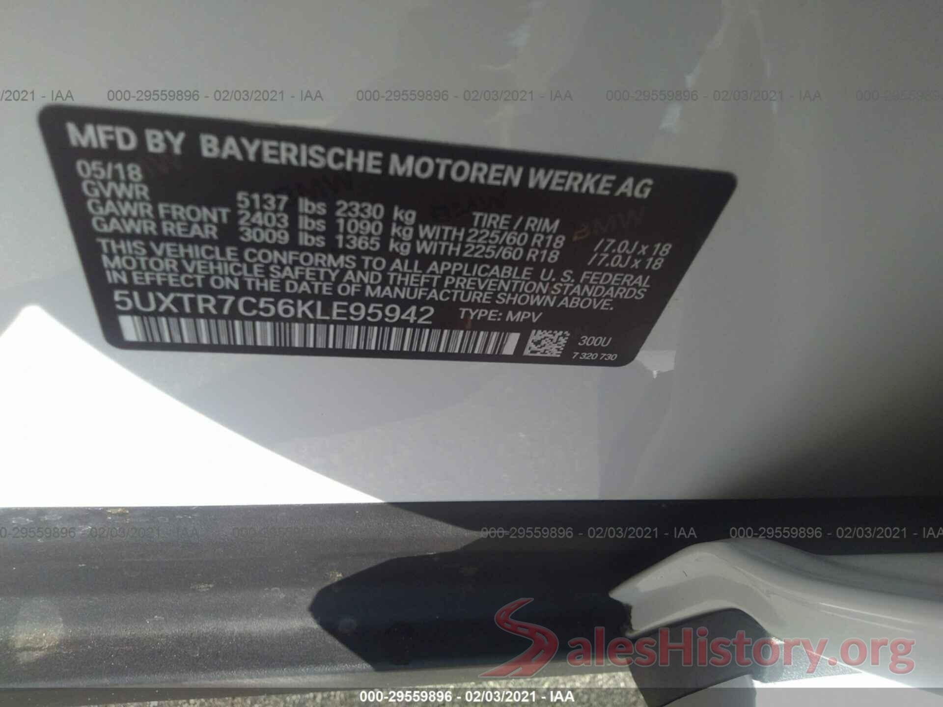 5UXTR7C56KLE95942 2019 BMW X3