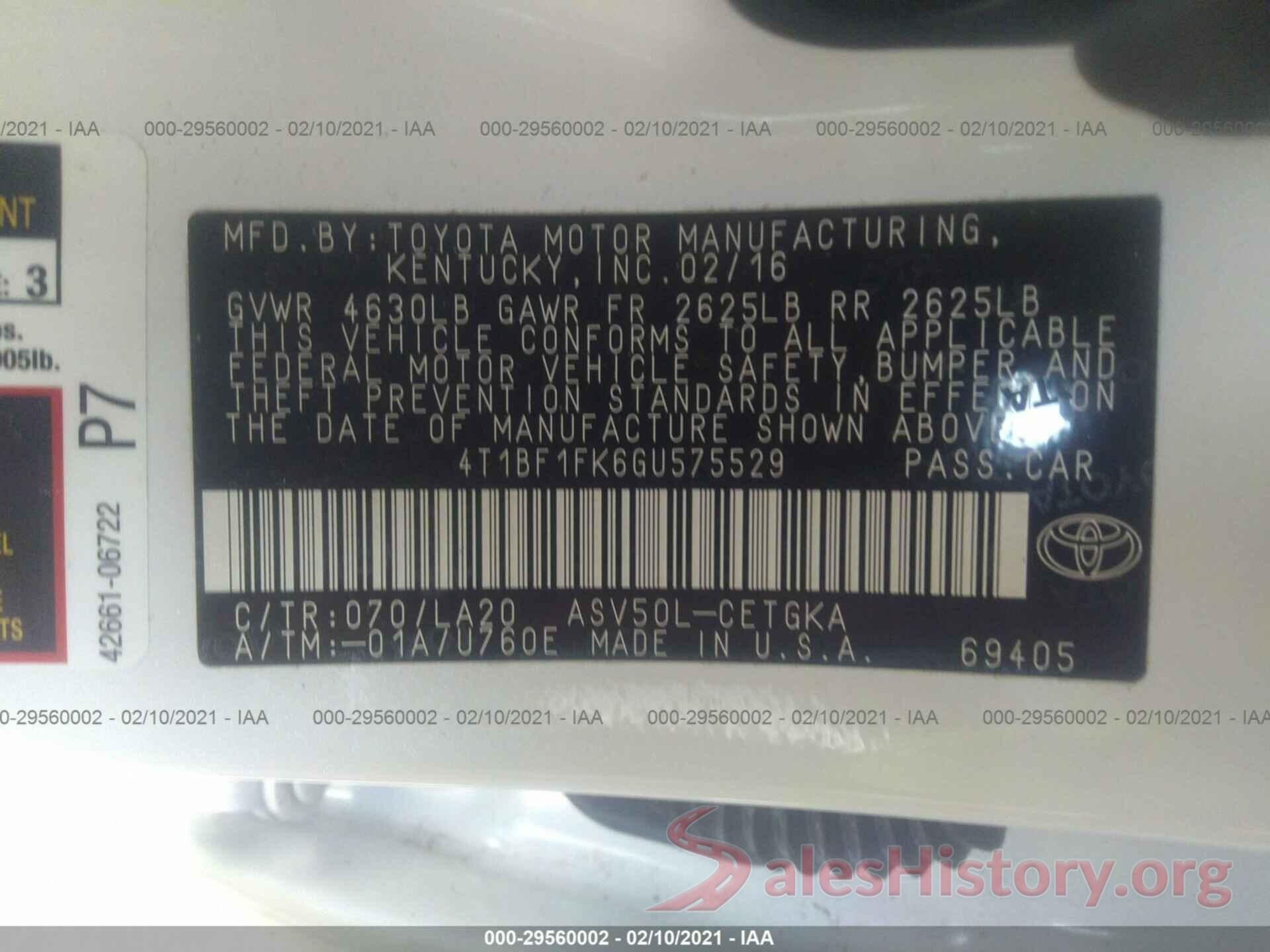 4T1BF1FK6GU575529 2016 TOYOTA CAMRY