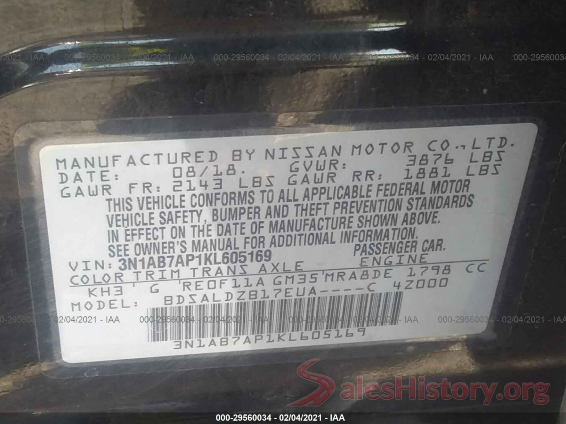 3N1AB7AP1KL605169 2019 NISSAN SENTRA