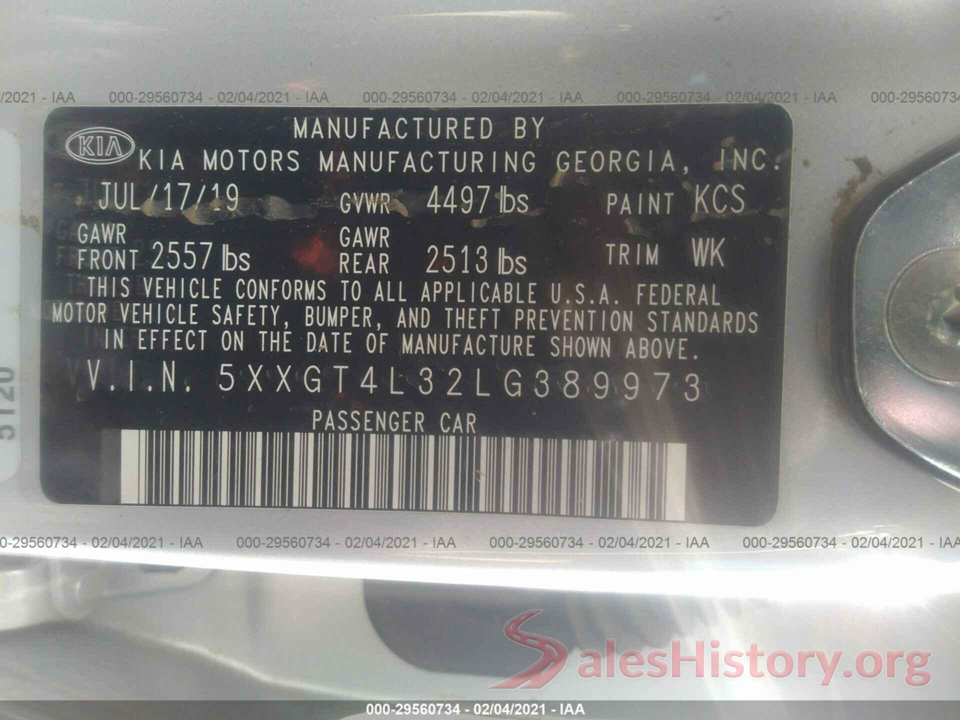 5XXGT4L32LG389973 2020 KIA OPTIMA