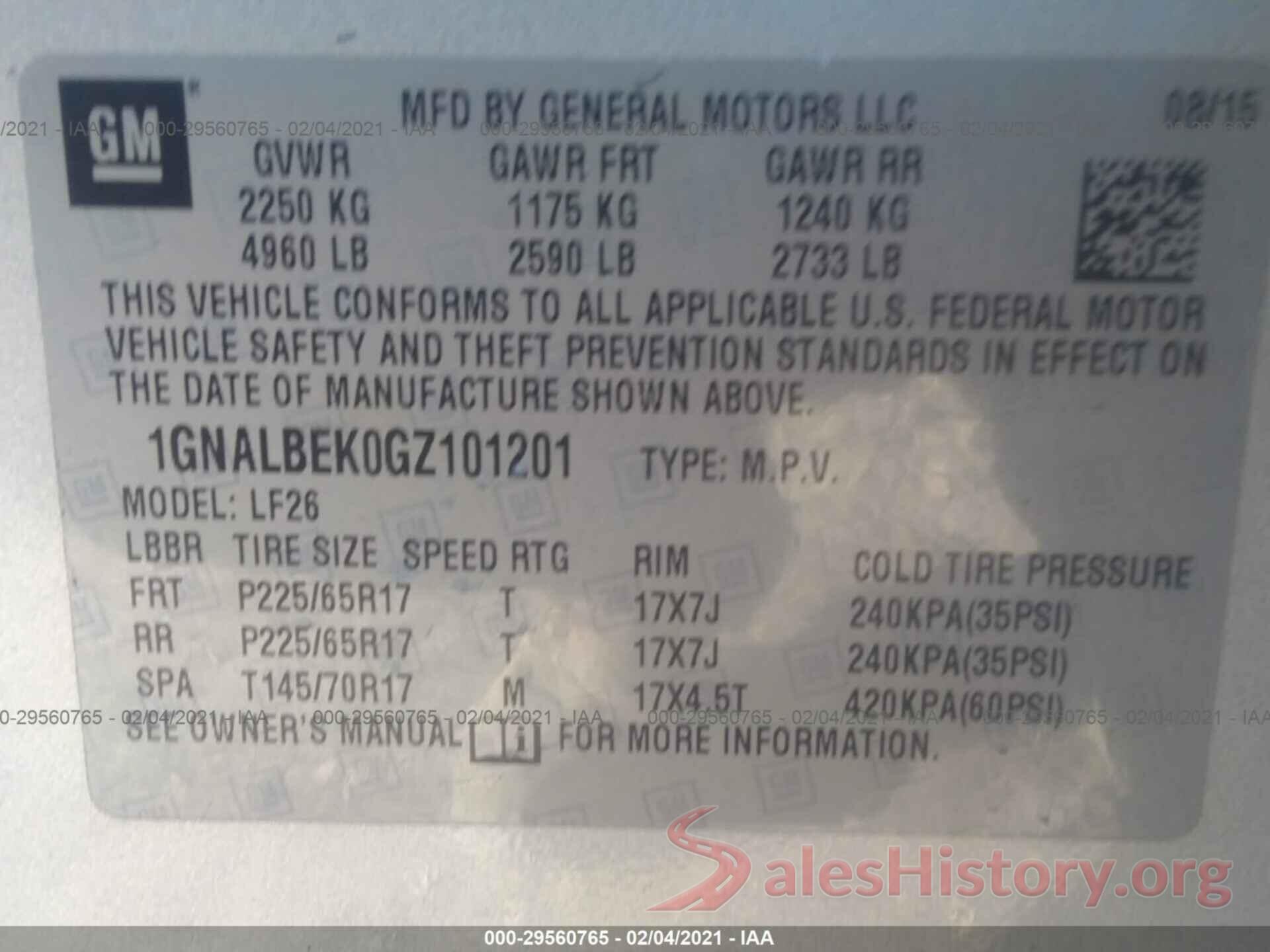 1GNALBEK0GZ101201 2016 CHEVROLET EQUINOX