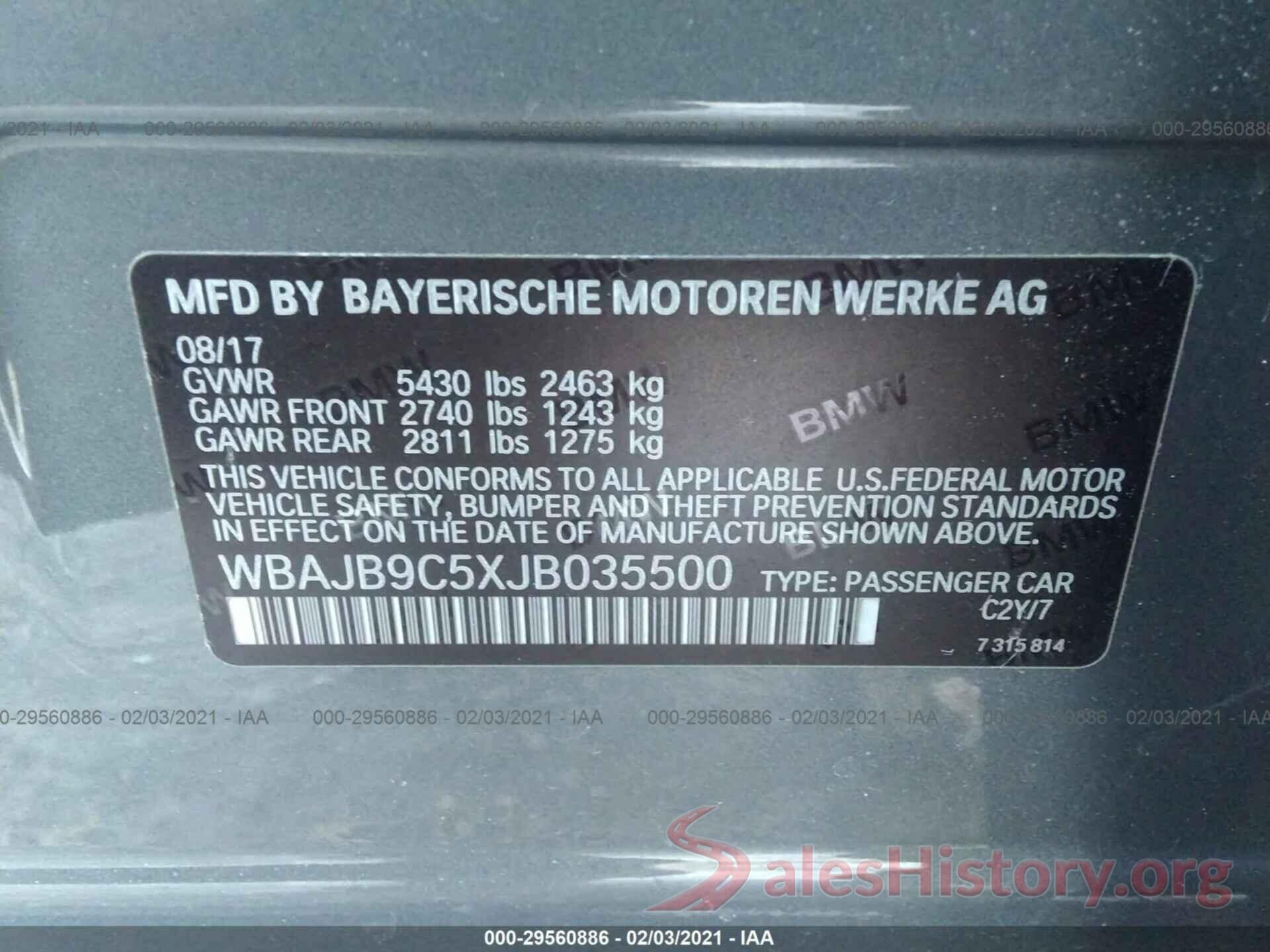 WBAJB9C5XJB035500 2018 BMW 5 SERIES