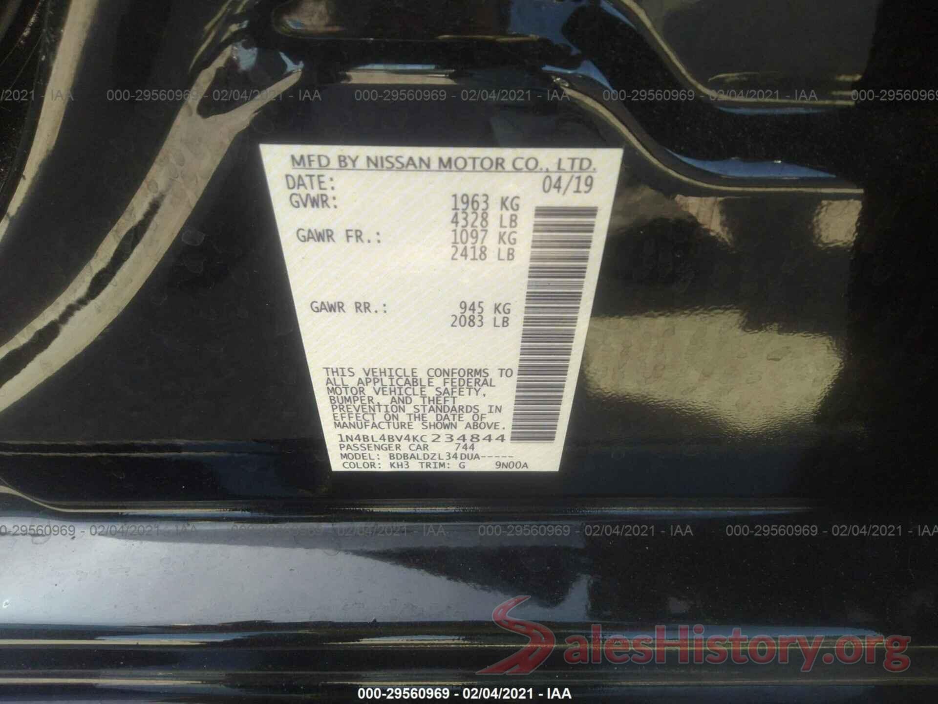 1N4BL4BV4KC234844 2019 NISSAN ALTIMA