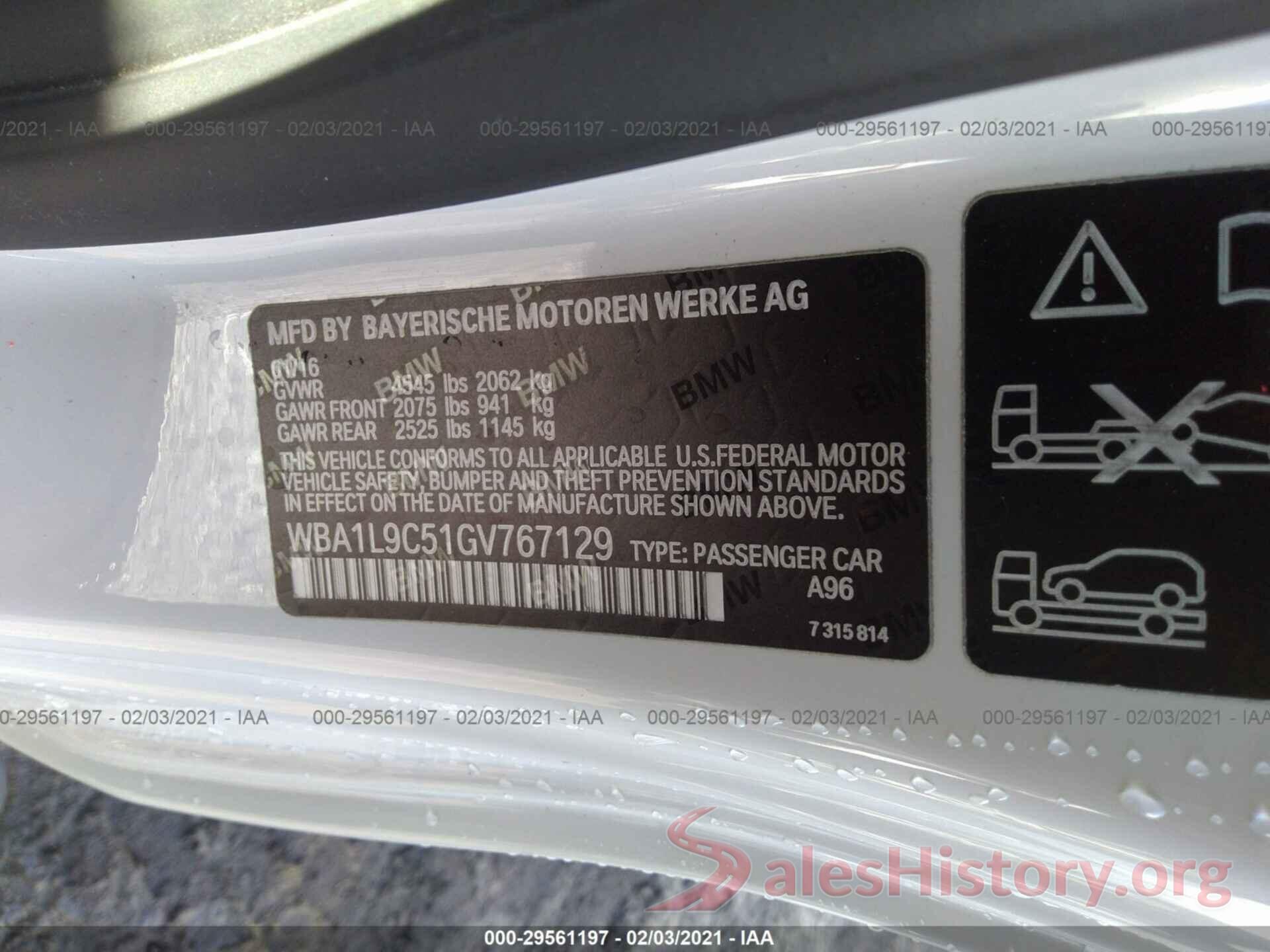 WBA1L9C51GV767129 2016 BMW 2 SERIES