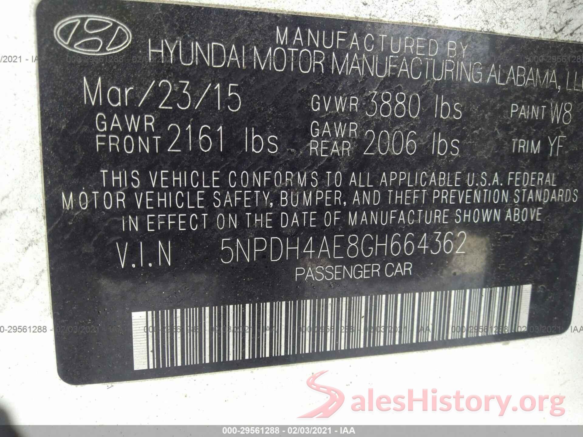 5NPDH4AE8GH664362 2016 HYUNDAI ELANTRA