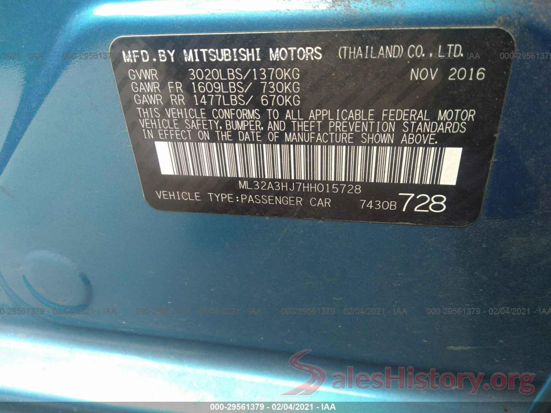 ML32A3HJ7HH015728 2017 MITSUBISHI MIRAGE