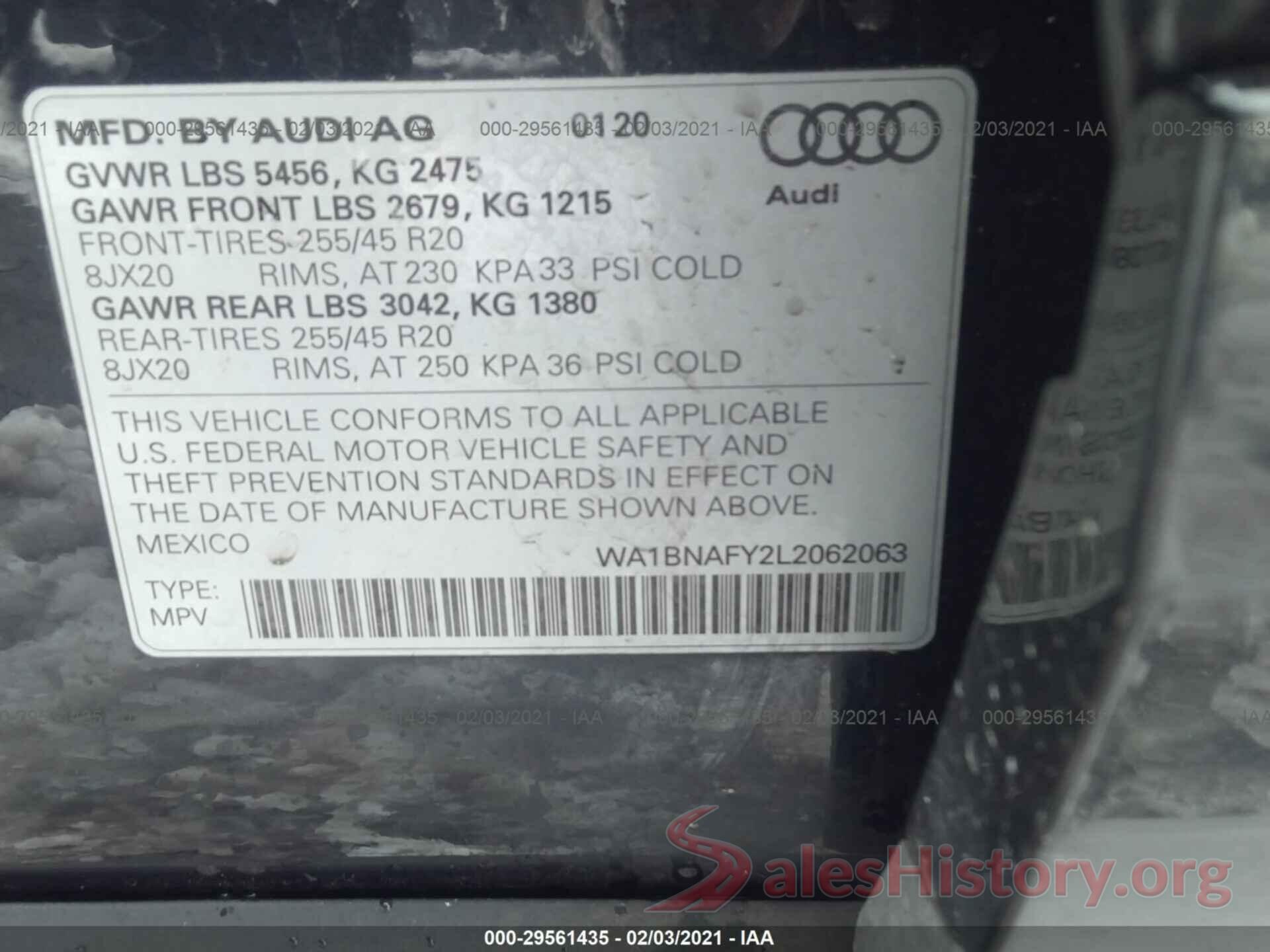 WA1BNAFY2L2062063 2020 AUDI Q5