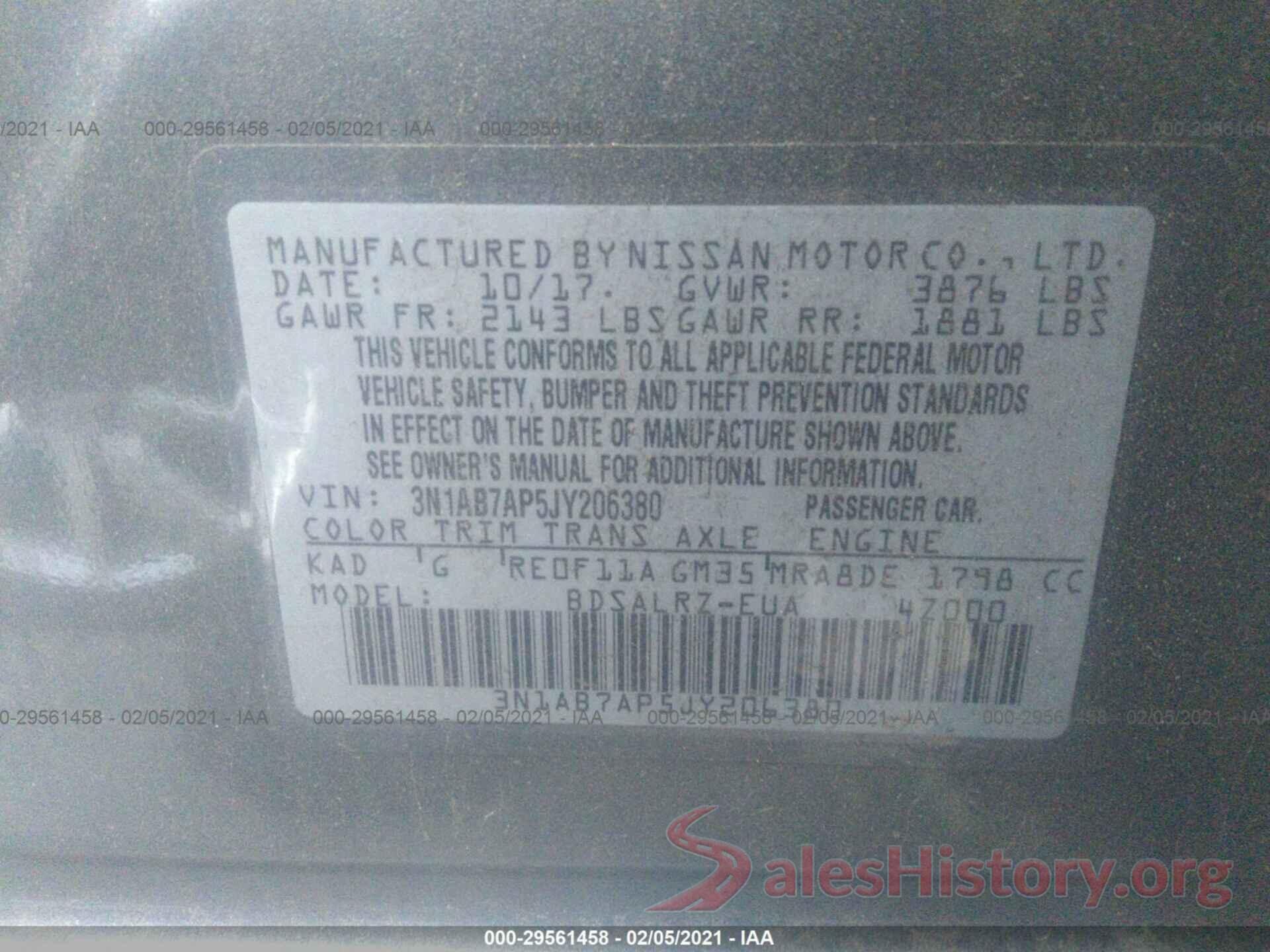 3N1AB7AP5JY206380 2018 NISSAN SENTRA