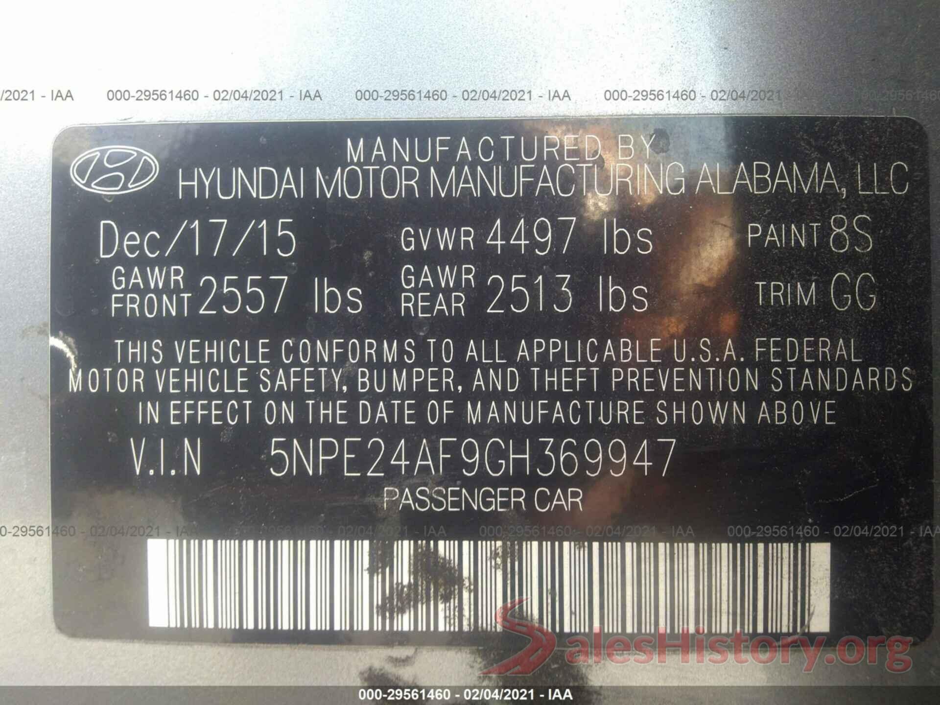 5NPE24AF9GH369947 2016 HYUNDAI SONATA