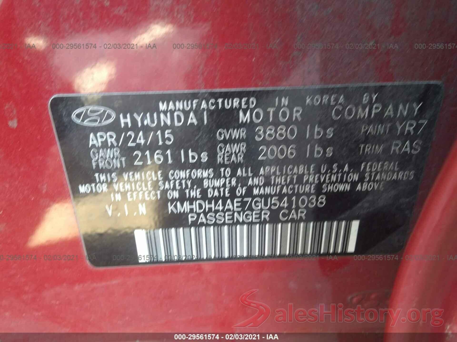 KMHDH4AE7GU541038 2016 HYUNDAI ELANTRA