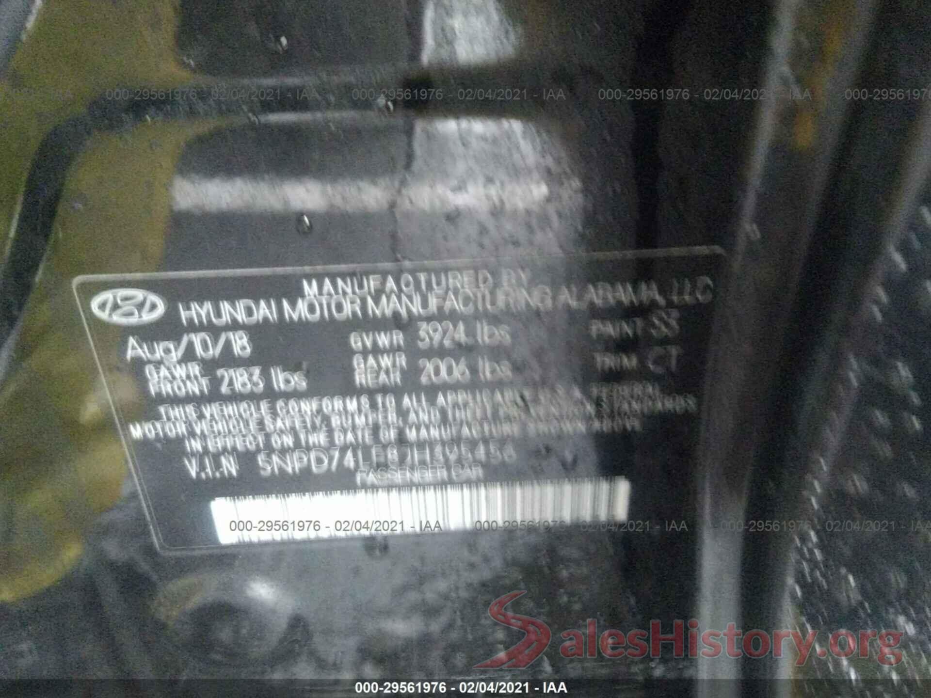 5NPD74LF8JH395456 2018 HYUNDAI ELANTRA