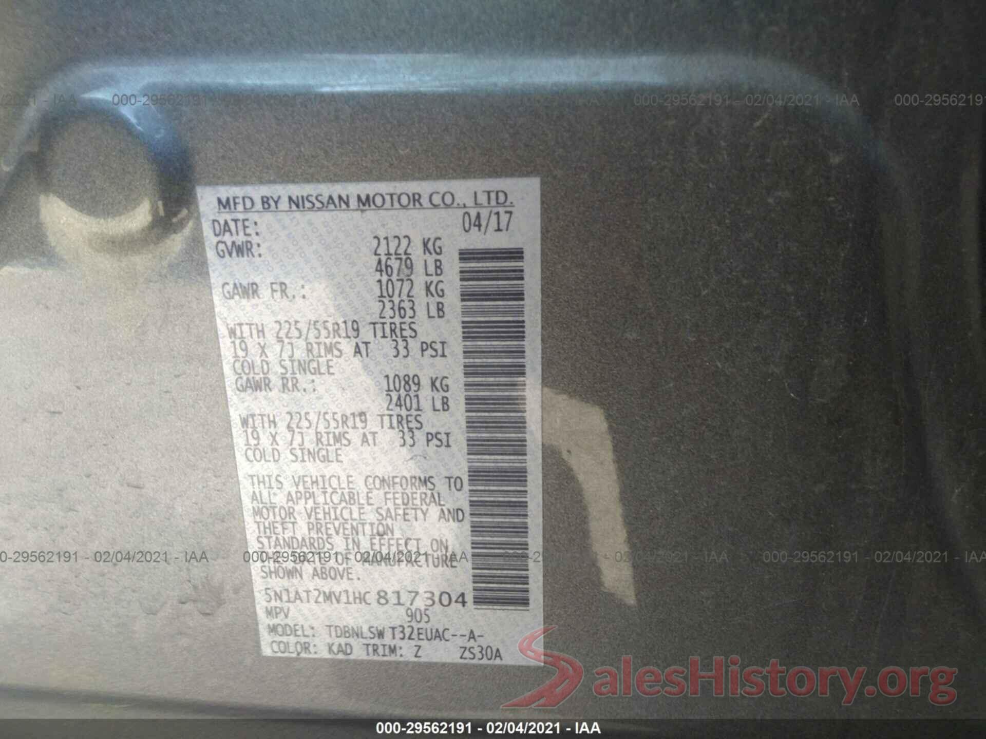 5N1AT2MV1HC817304 2017 NISSAN ROGUE