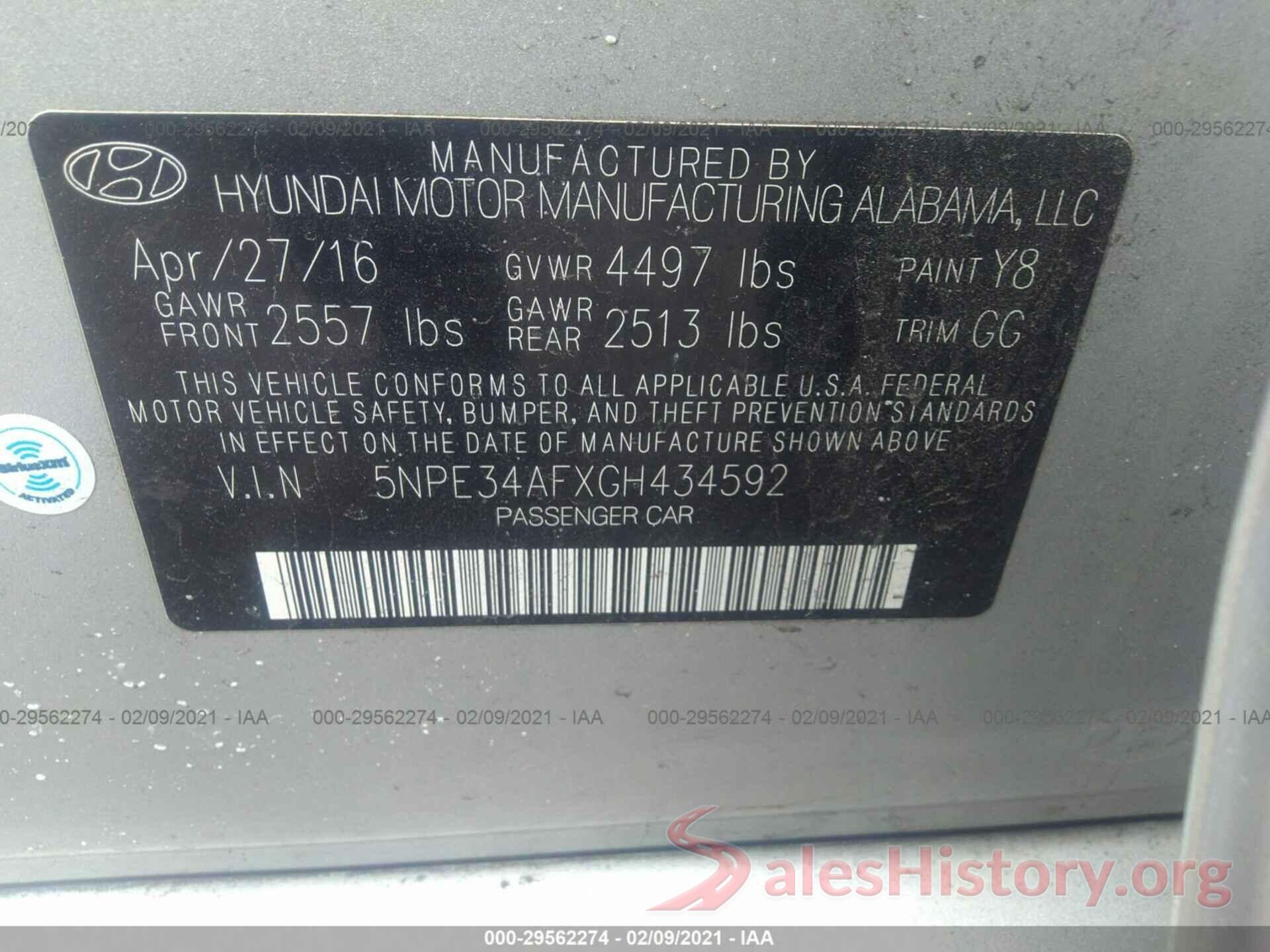 5NPE34AFXGH434592 2016 HYUNDAI SONATA