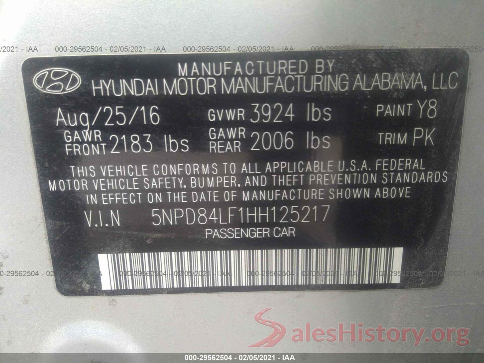 5NPD84LF1HH125217 2017 HYUNDAI ELANTRA