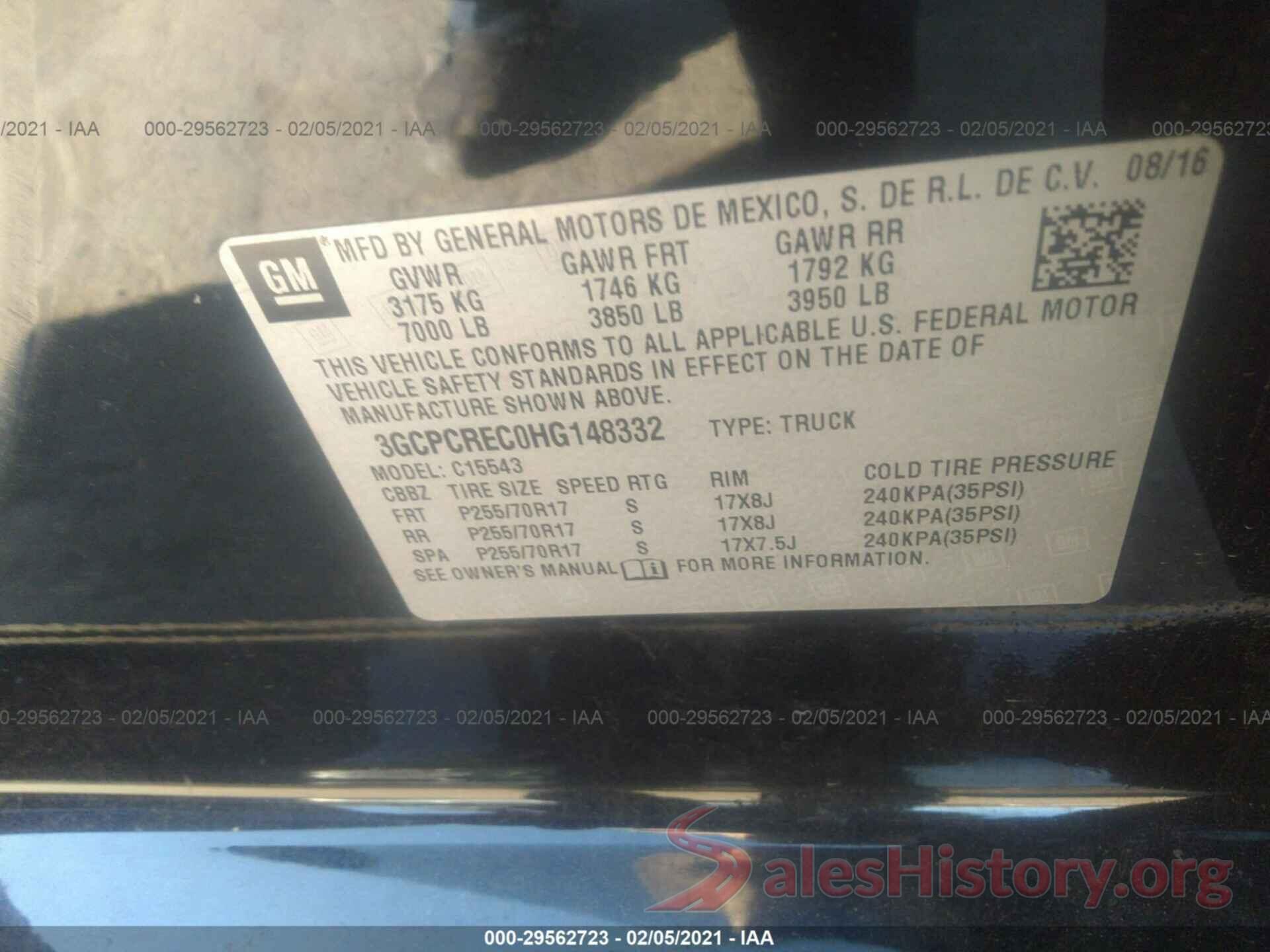 3GCPCREC0HG148332 2017 CHEVROLET SILVERADO 1500