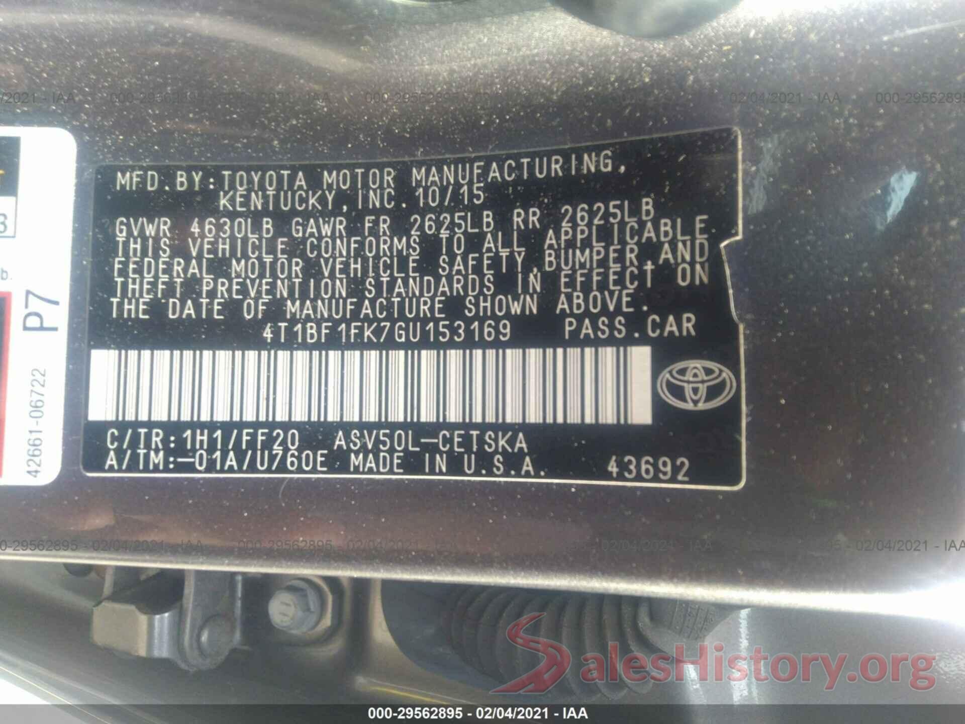 4T1BF1FK7GU153169 2016 TOYOTA CAMRY