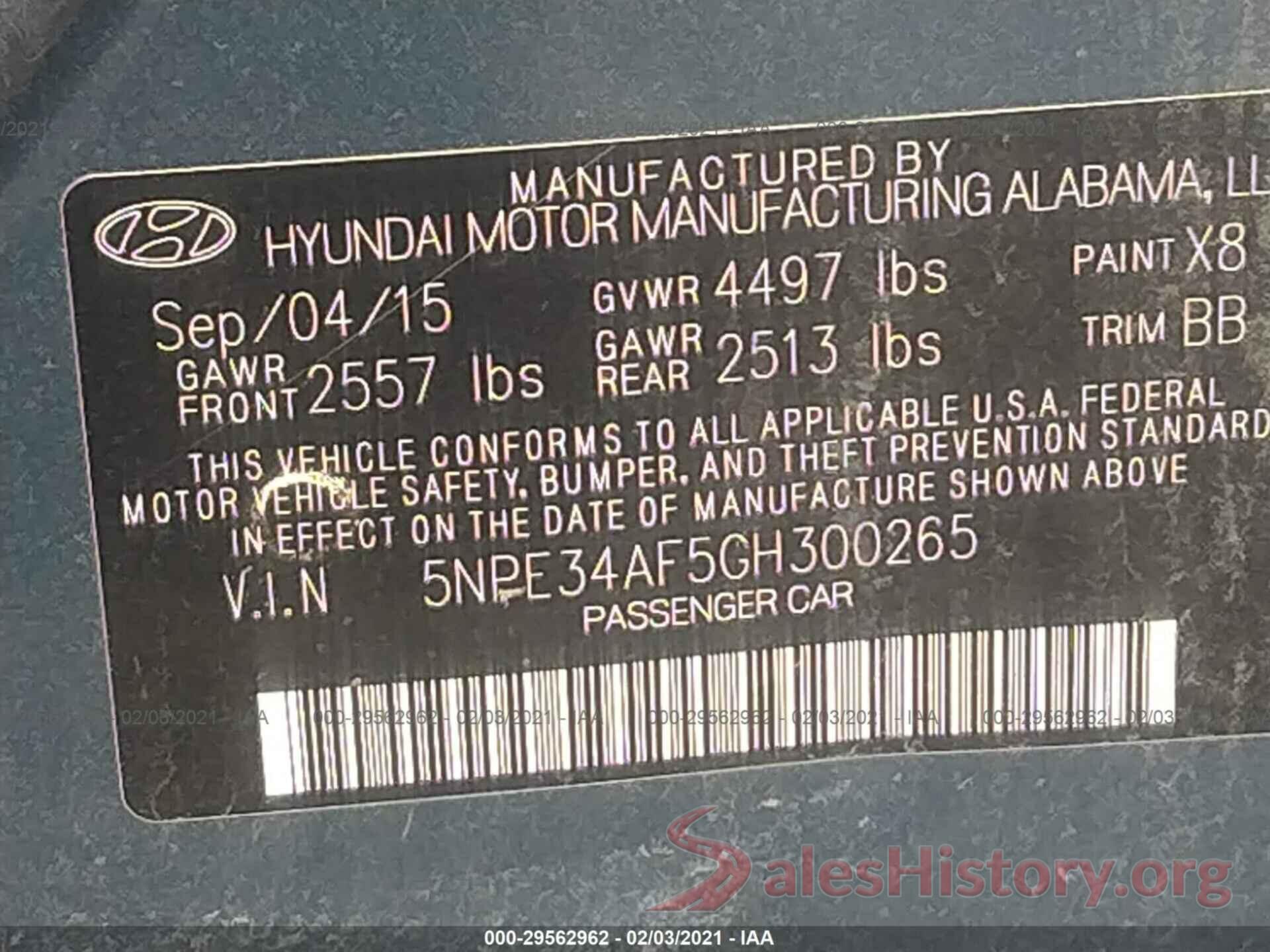 5NPE34AF5GH300265 2016 HYUNDAI SONATA