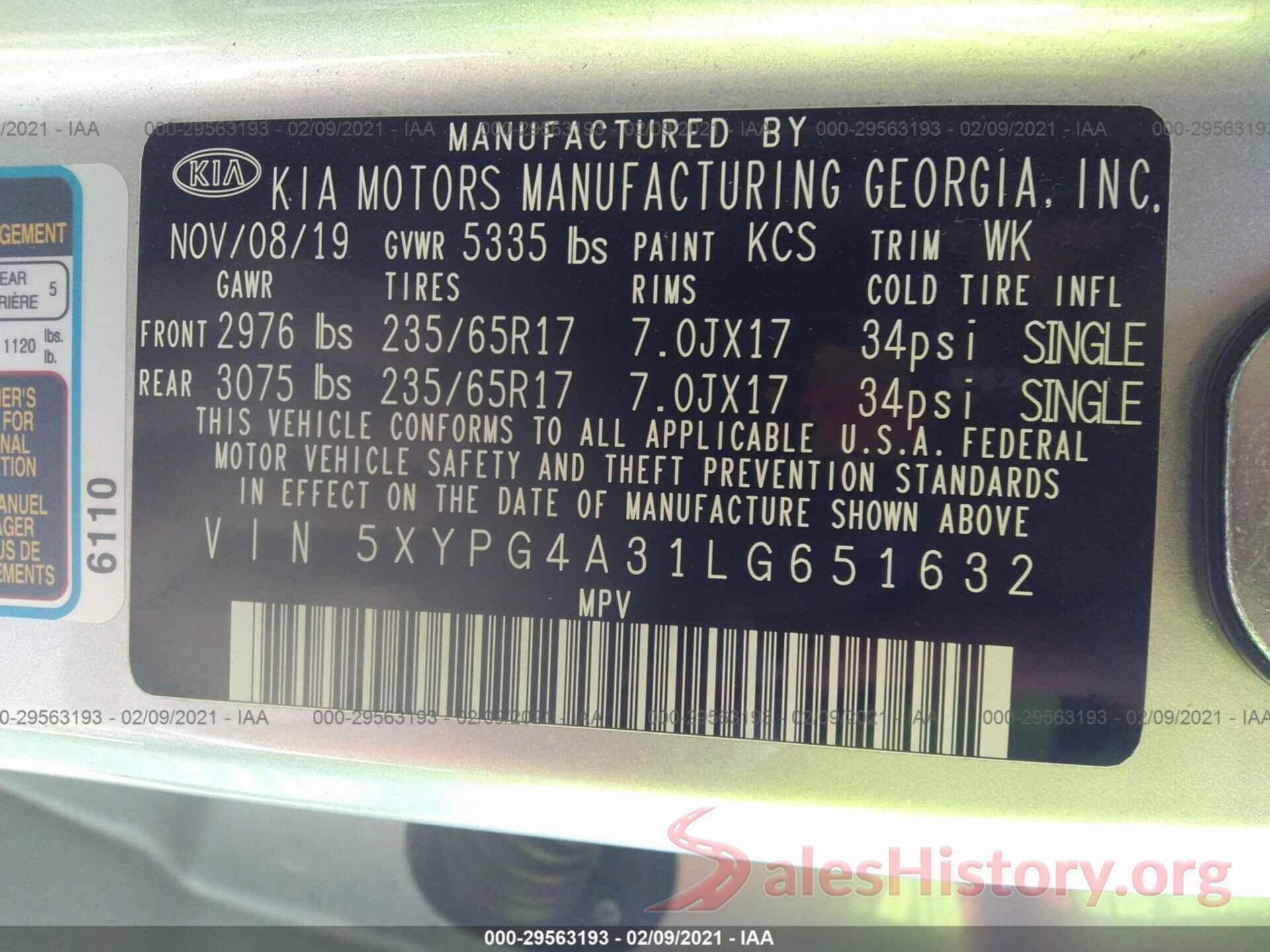 5XYPG4A31LG651632 2020 KIA SORENTO