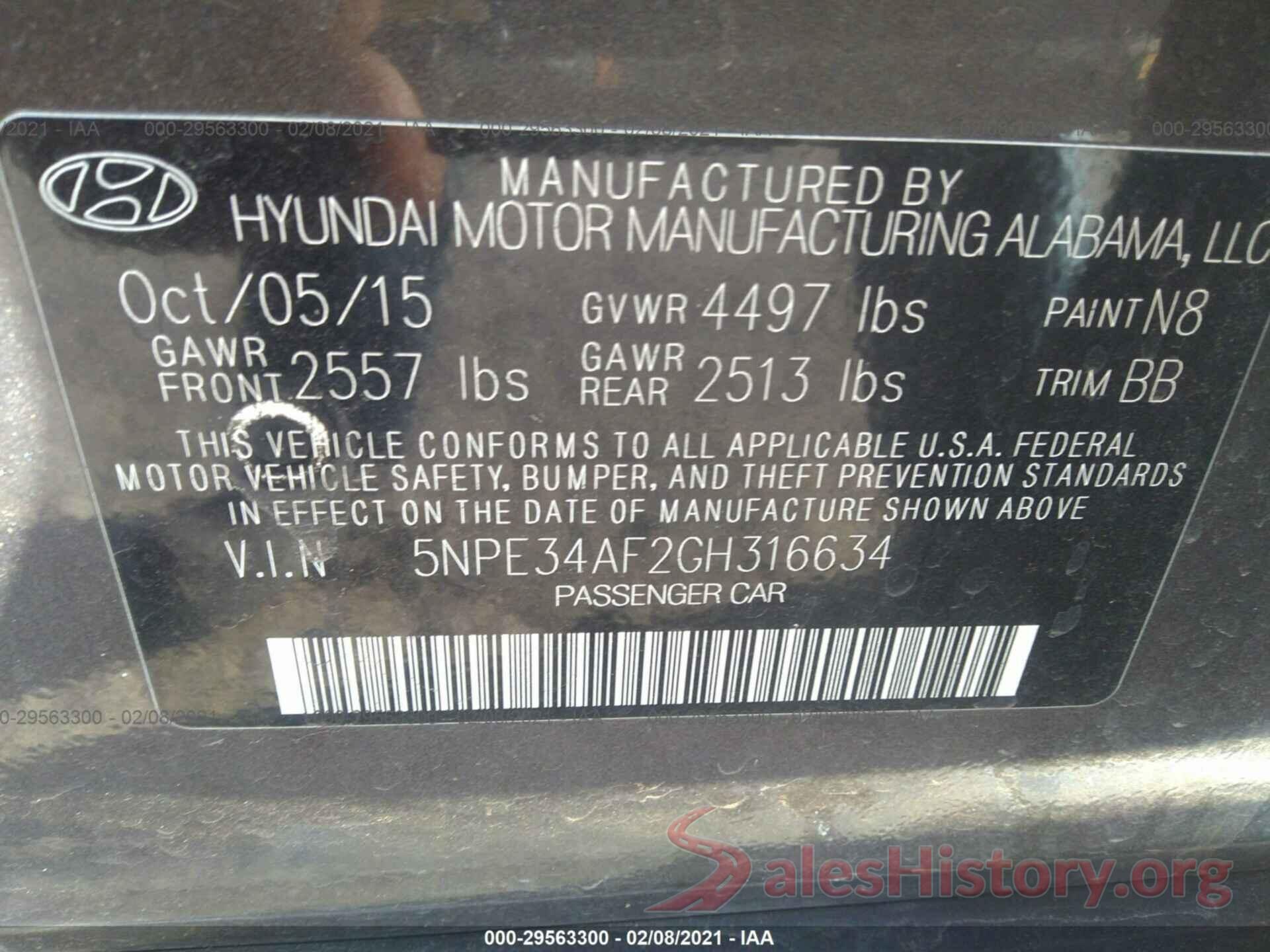 5NPE34AF2GH316634 2016 HYUNDAI SONATA