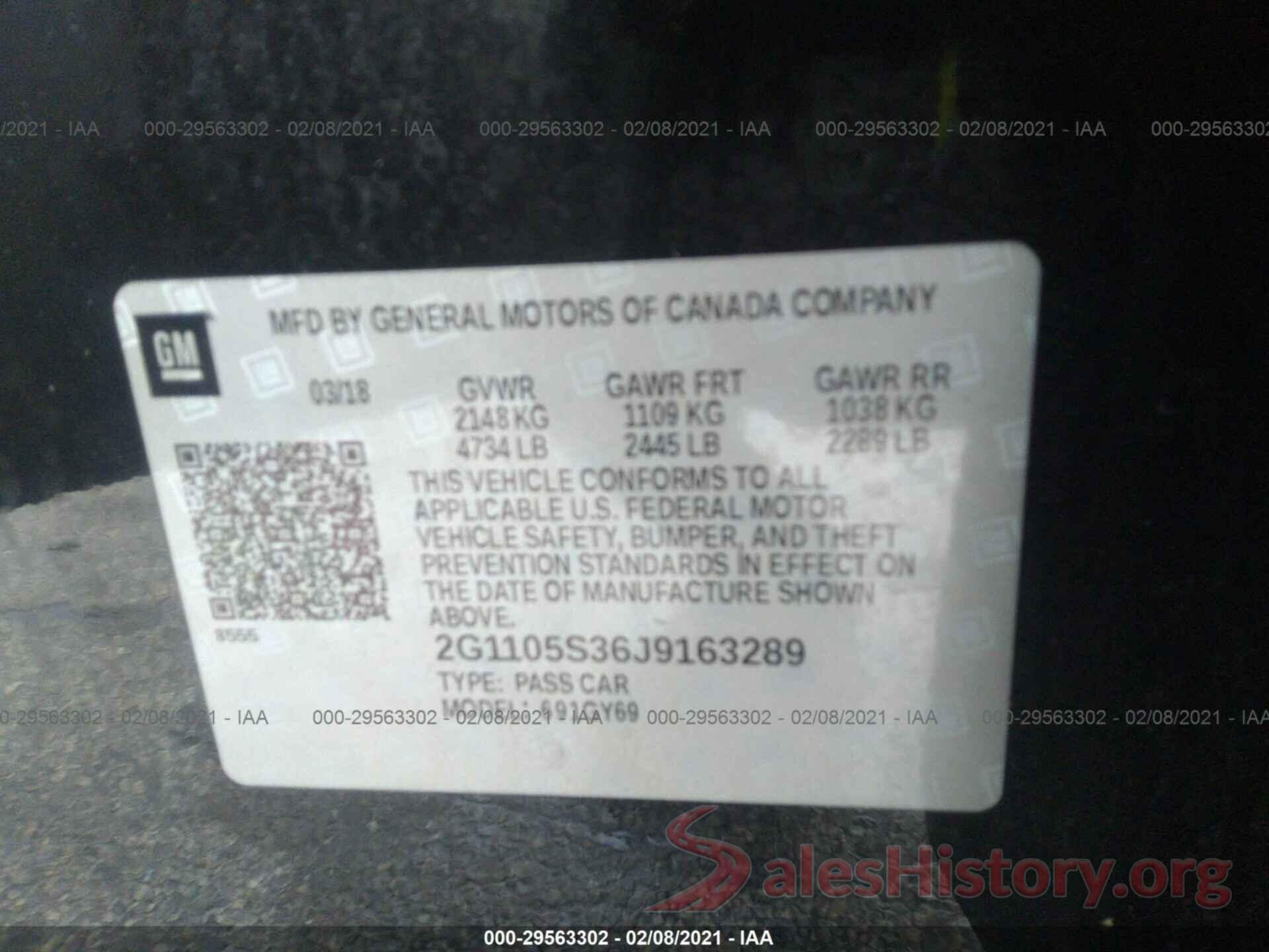 2G1105S36J9163289 2018 CHEVROLET IMPALA