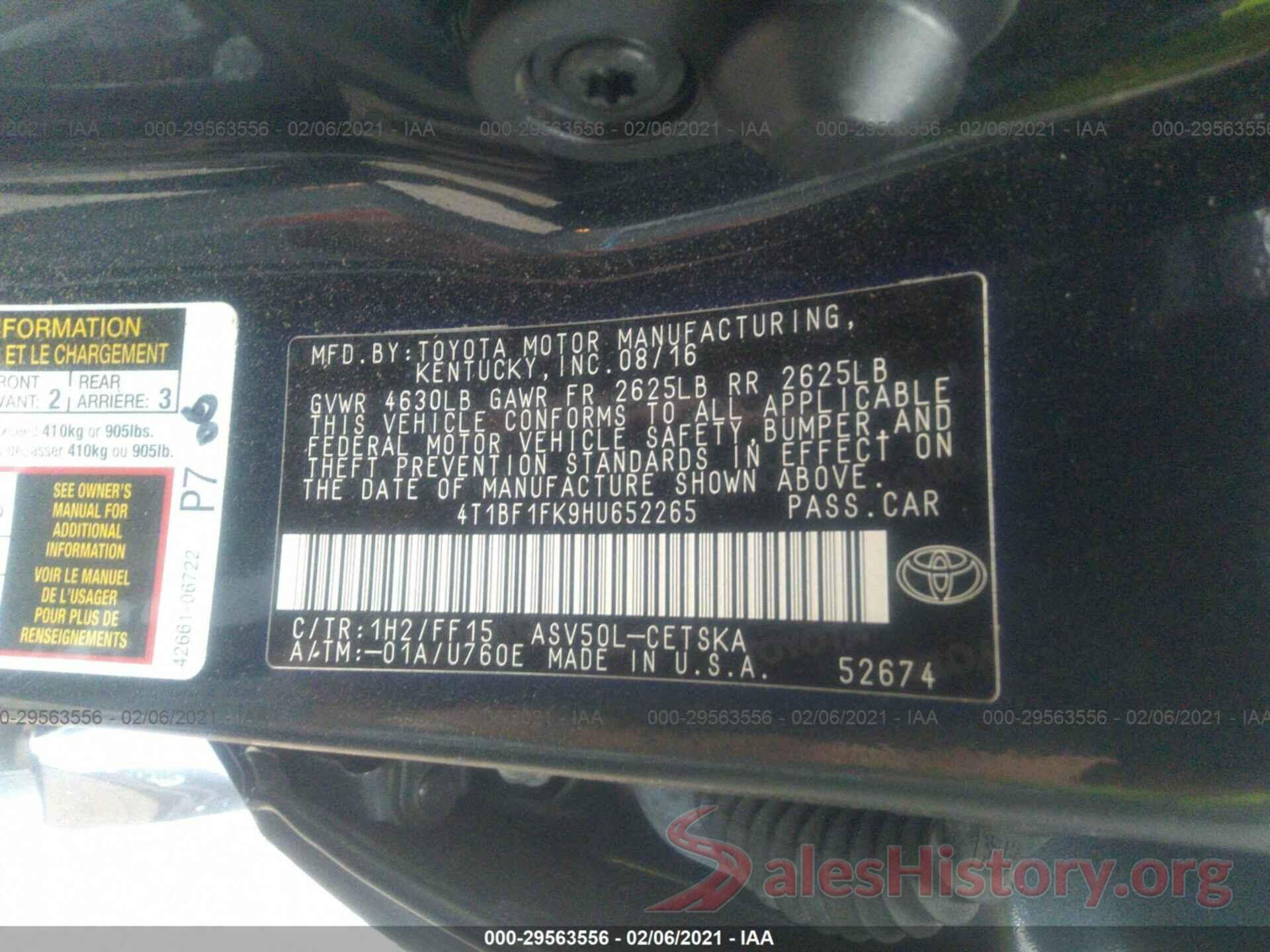 4T1BF1FK9HU652265 2017 TOYOTA CAMRY