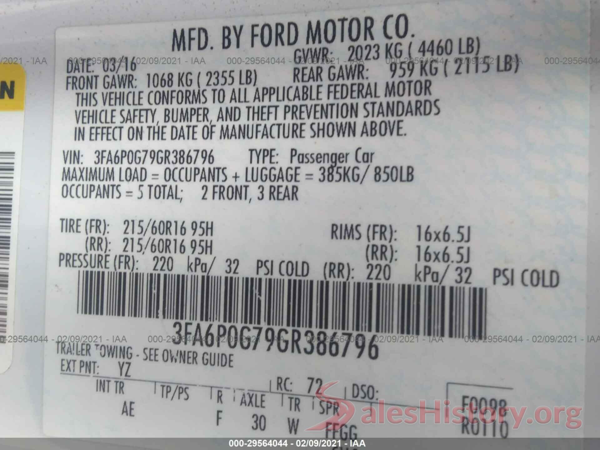 3FA6P0G79GR386796 2016 FORD FUSION