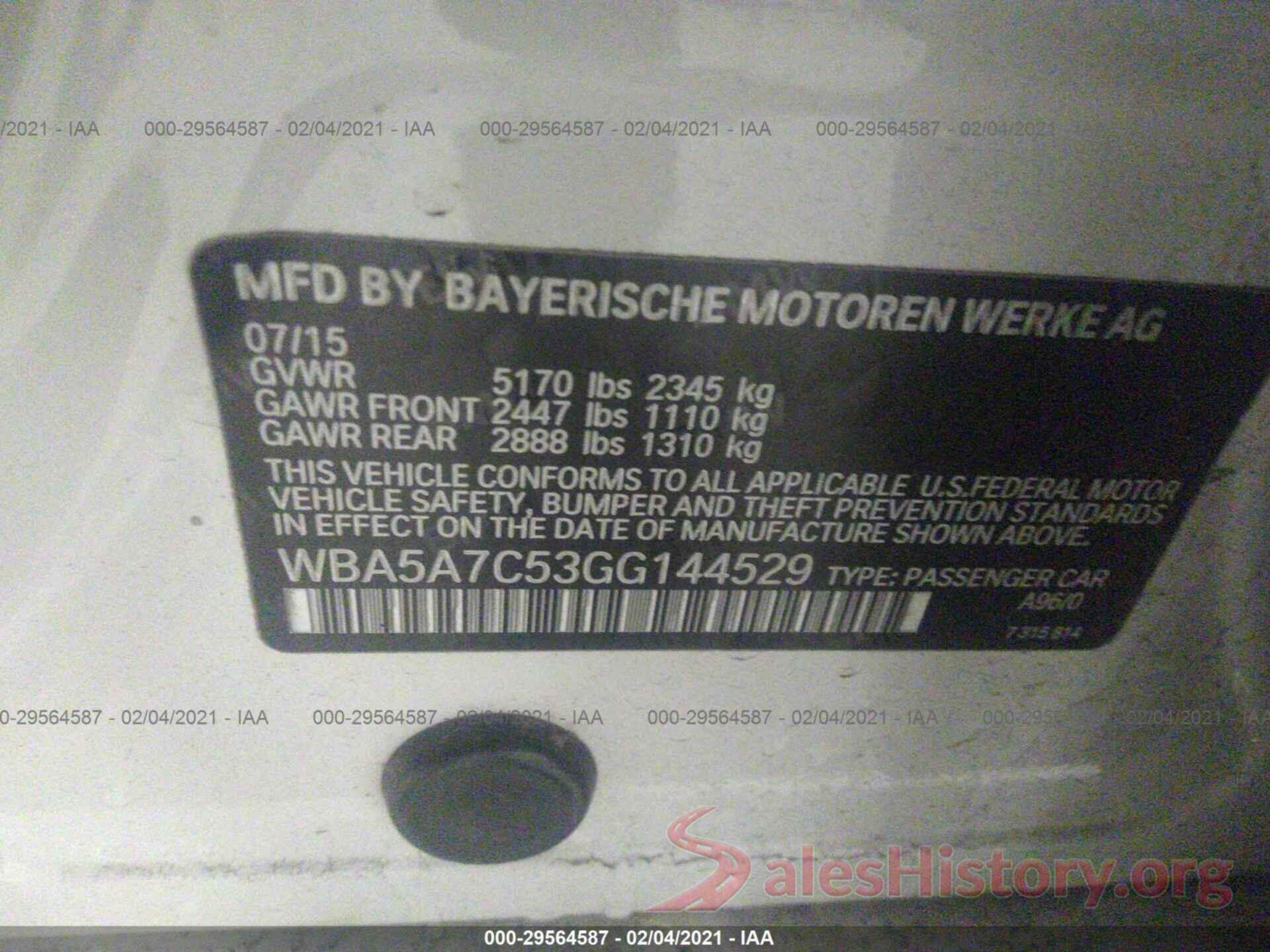 WBA5A7C53GG144529 2016 BMW 5 SERIES