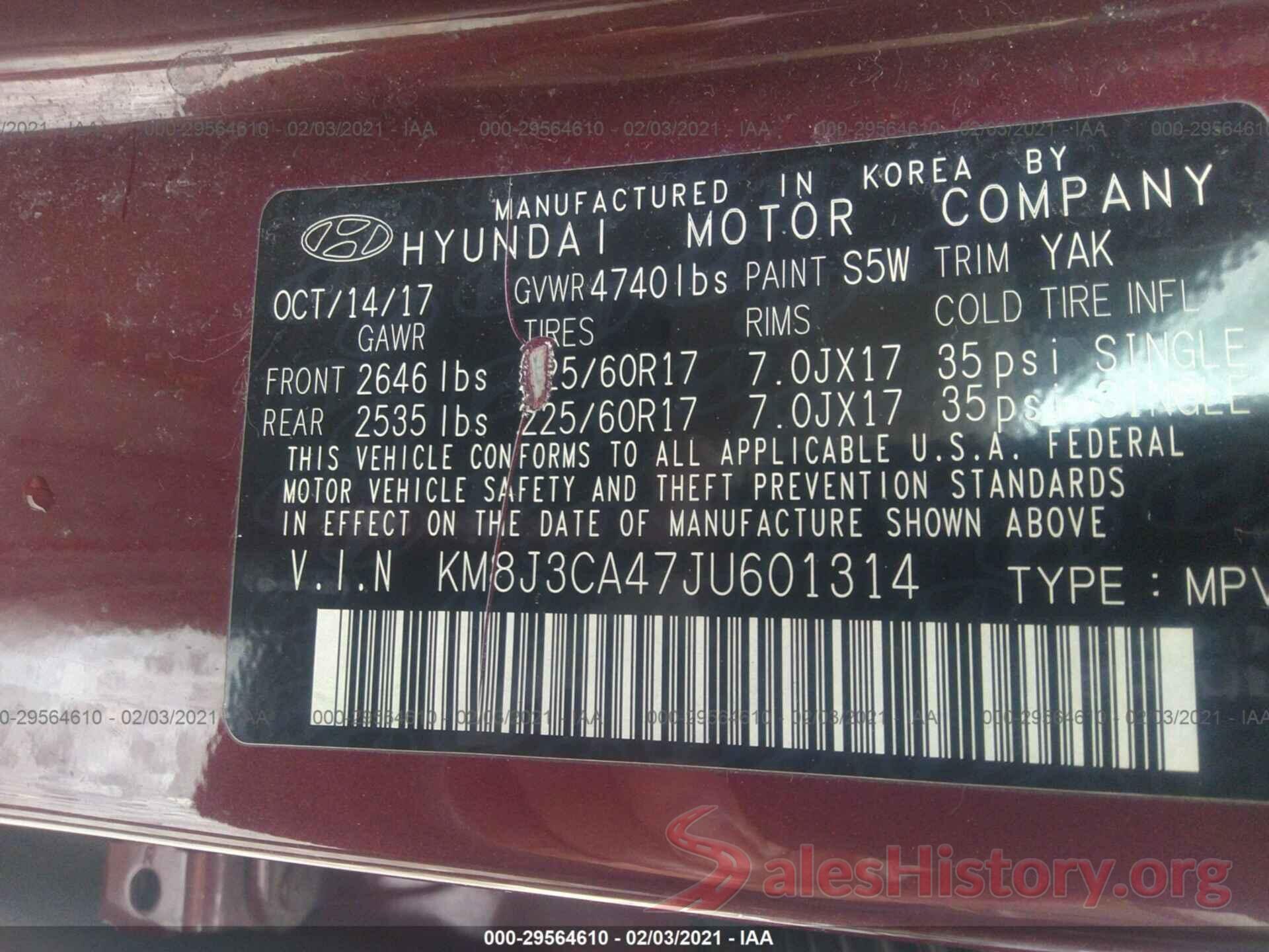 KM8J3CA47JU601314 2018 HYUNDAI TUCSON