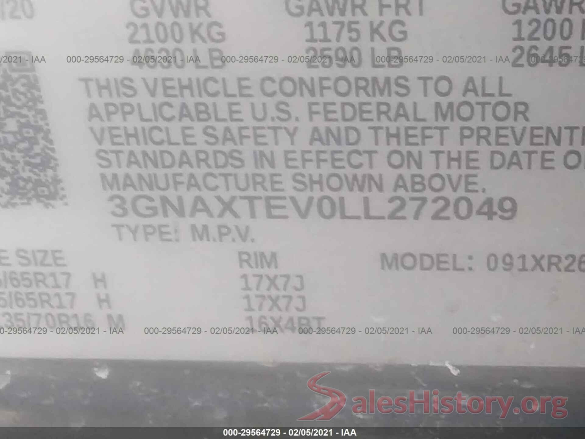 3GNAXTEV0LL272049 2020 CHEVROLET EQUINOX