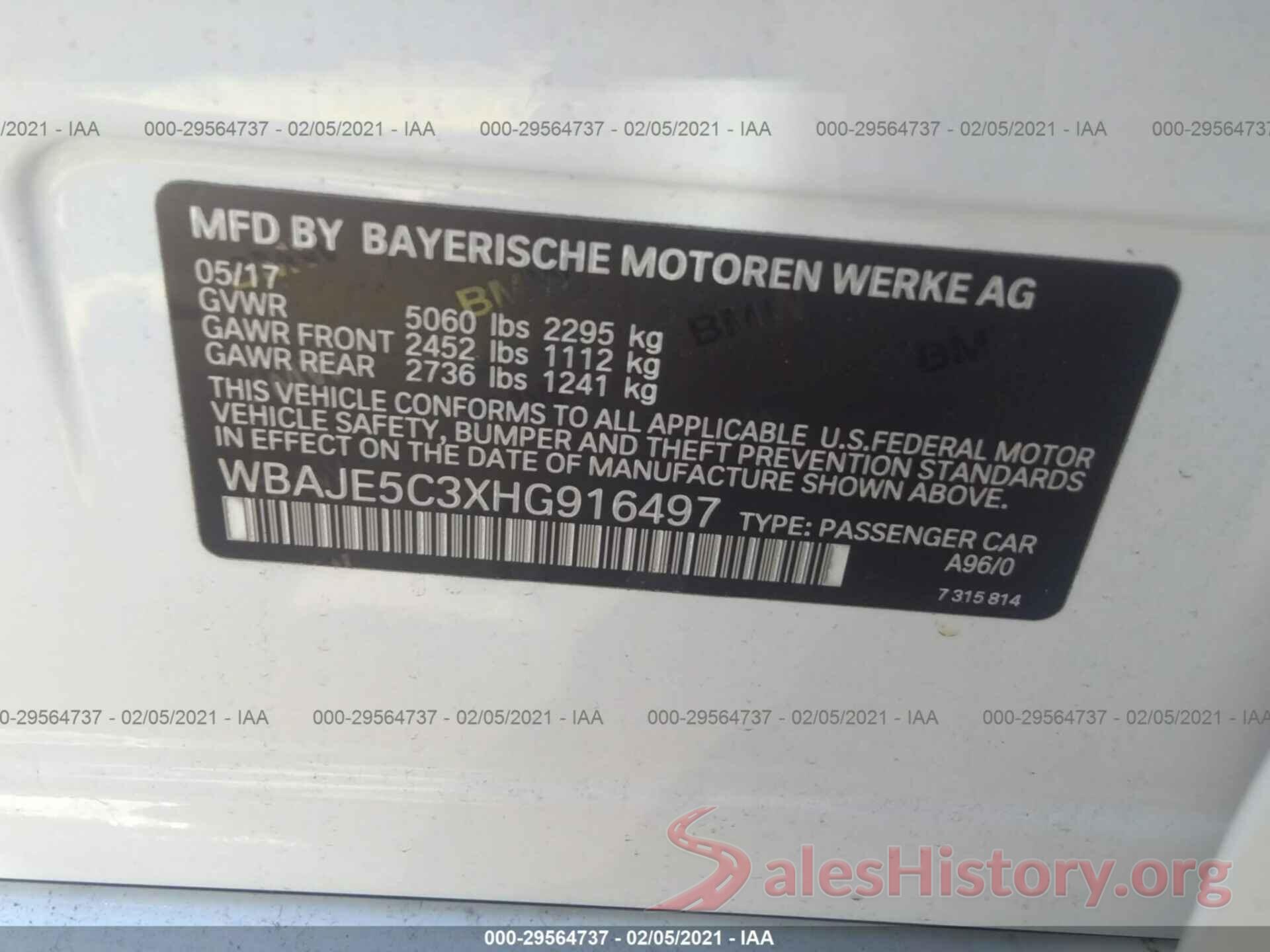 WBAJE5C3XHG916497 2017 BMW 5 SERIES